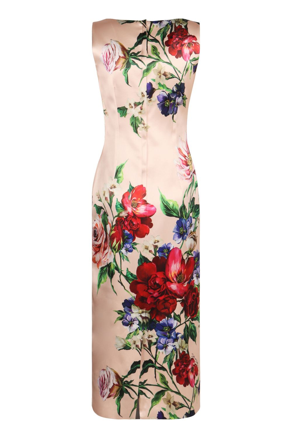 DOLCE & GABBANA Floral Printed Satin Dress with Sweetheart Neckline