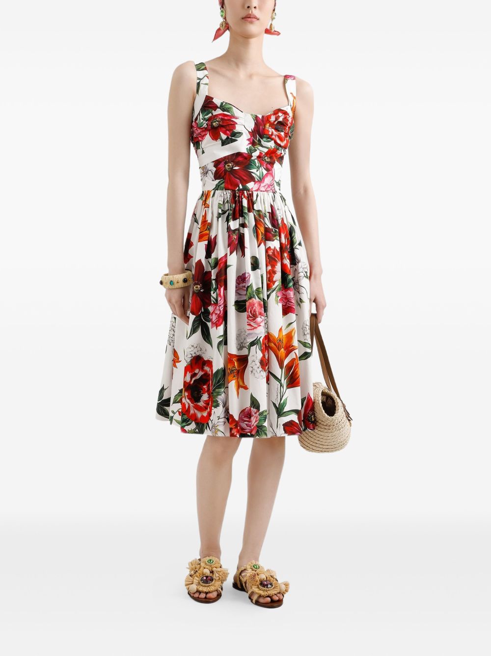 DOLCE & GABBANA Anemoni Print Cotton Midi Dress - Women's