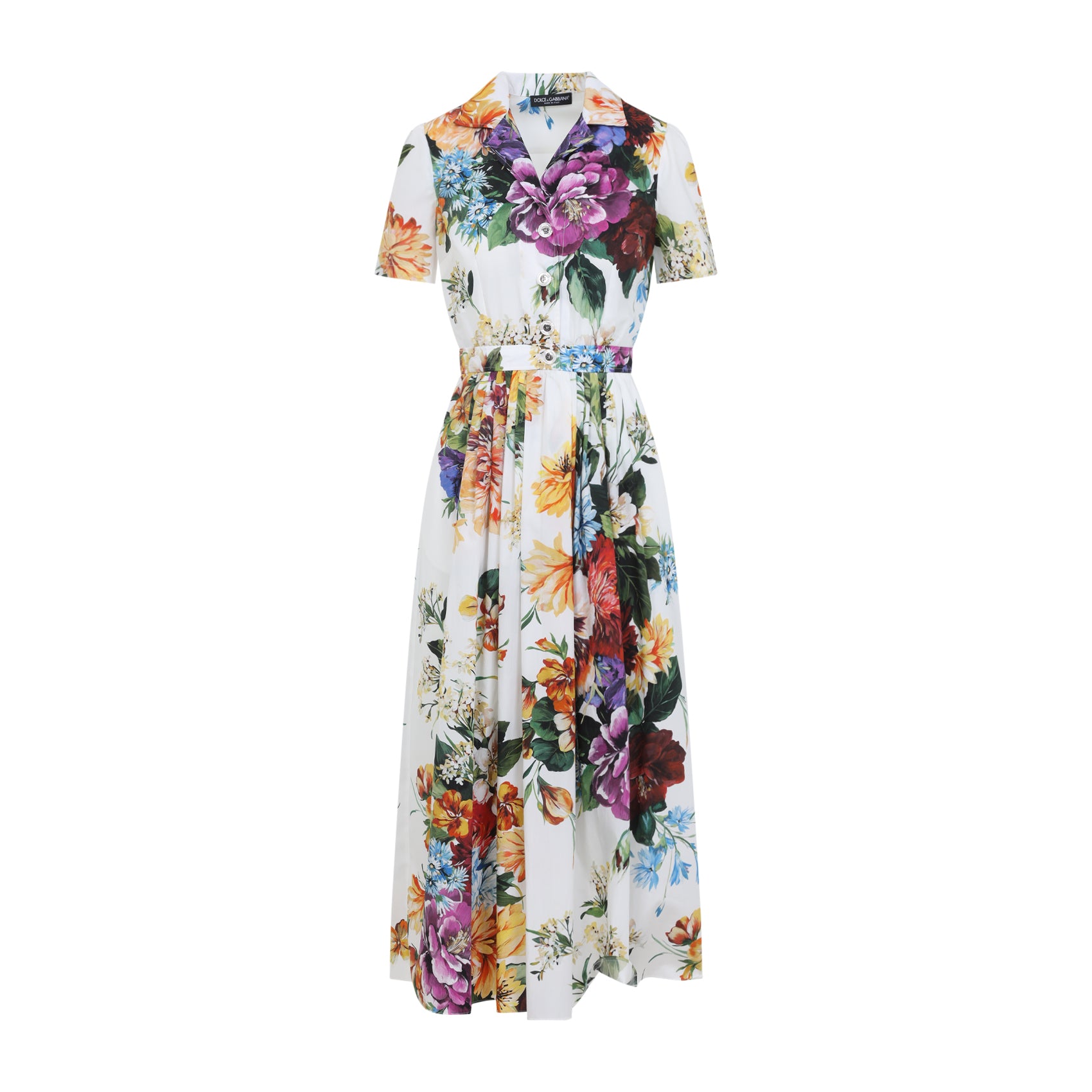 DOLCE & GABBANA Flower Print Cotton Midi Dress for Women