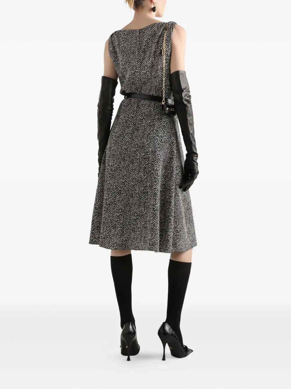 DOLCE & GABBANA Wool Herringbone Midi Dress