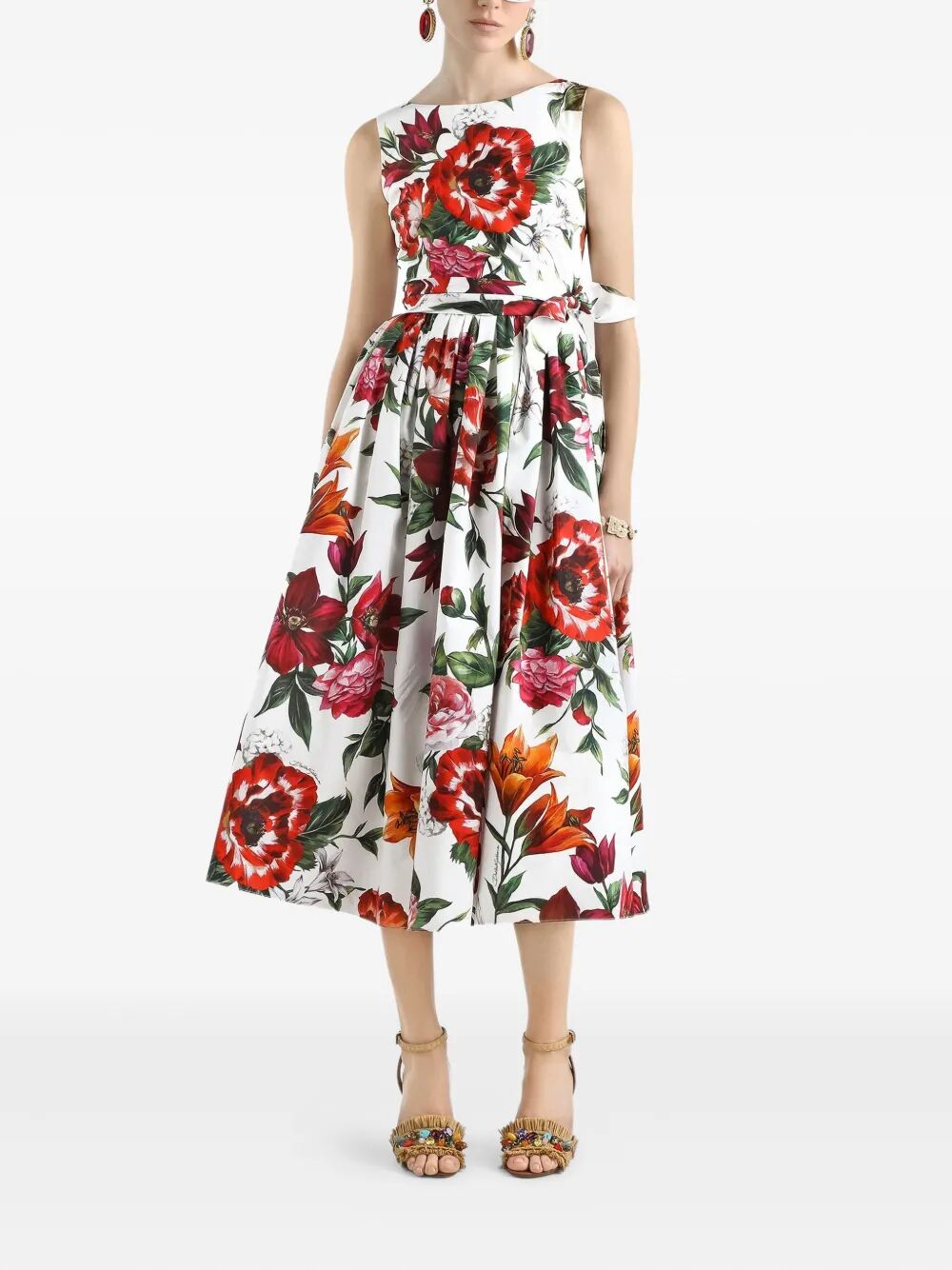 DOLCE & GABBANA Floral-Print Sleeveless Poplin Mini Dress