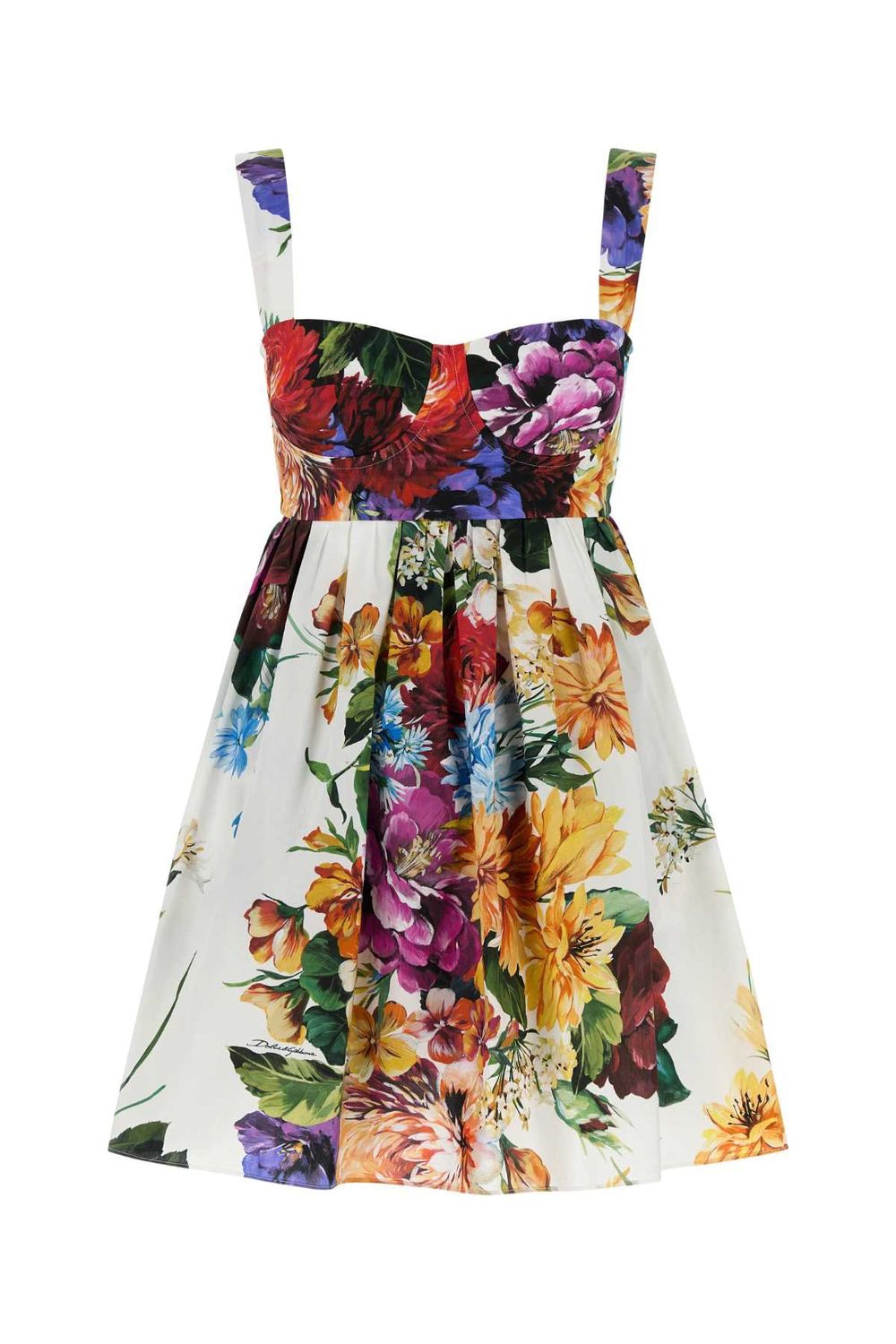 DOLCE & GABBANA Floral Print Poplin Dress with Pleated Skirt - Size 40