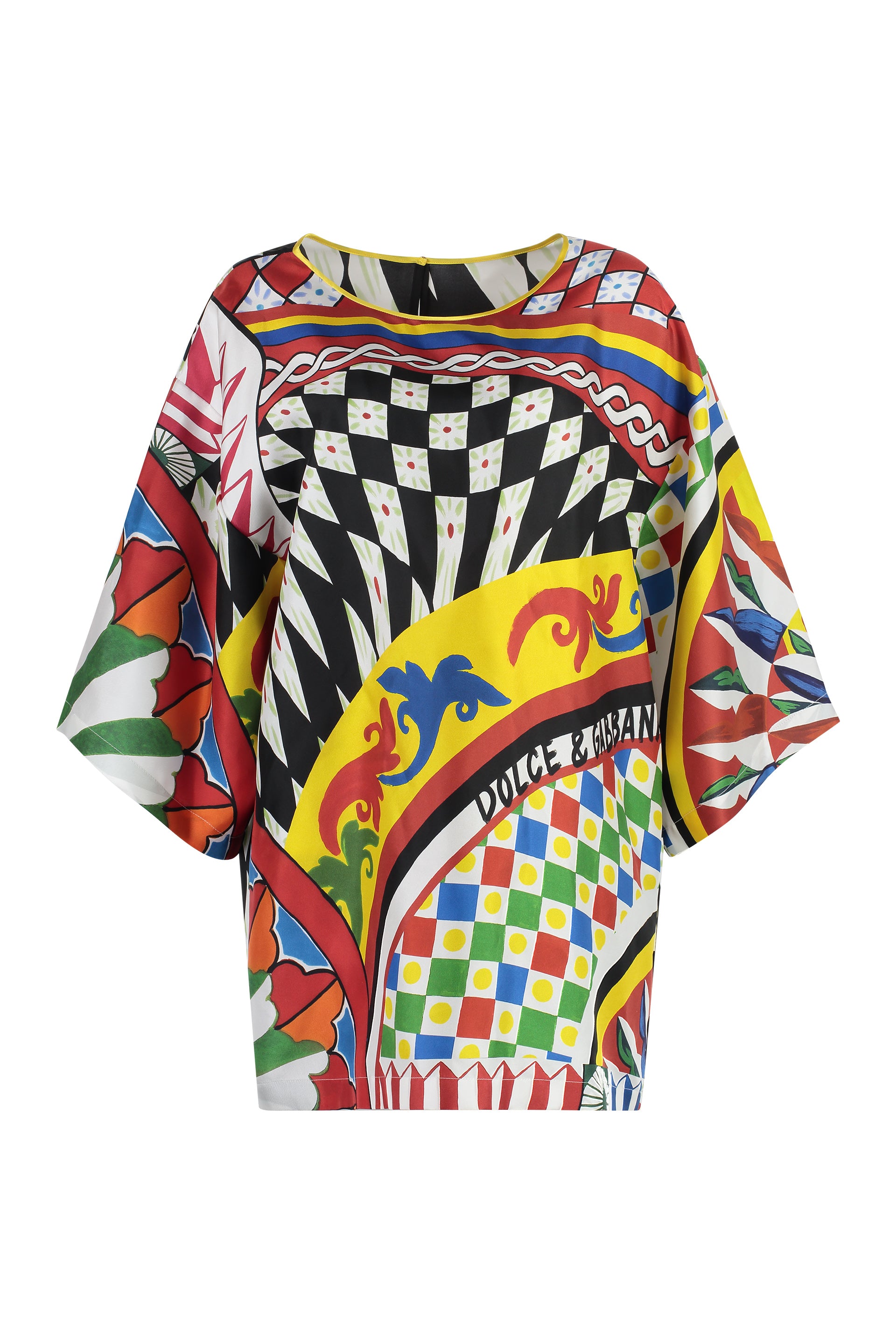 DOLCE & GABBANA Silk Blouse with Carretto All Over Print