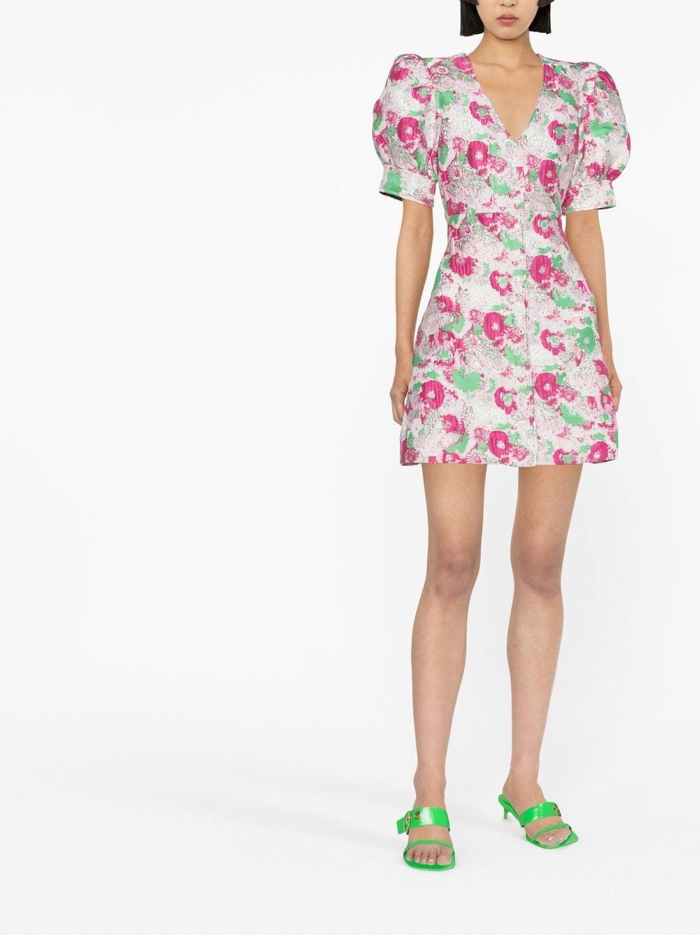 GANNI 3D Jacquard Mini Dress with Snap Button Front