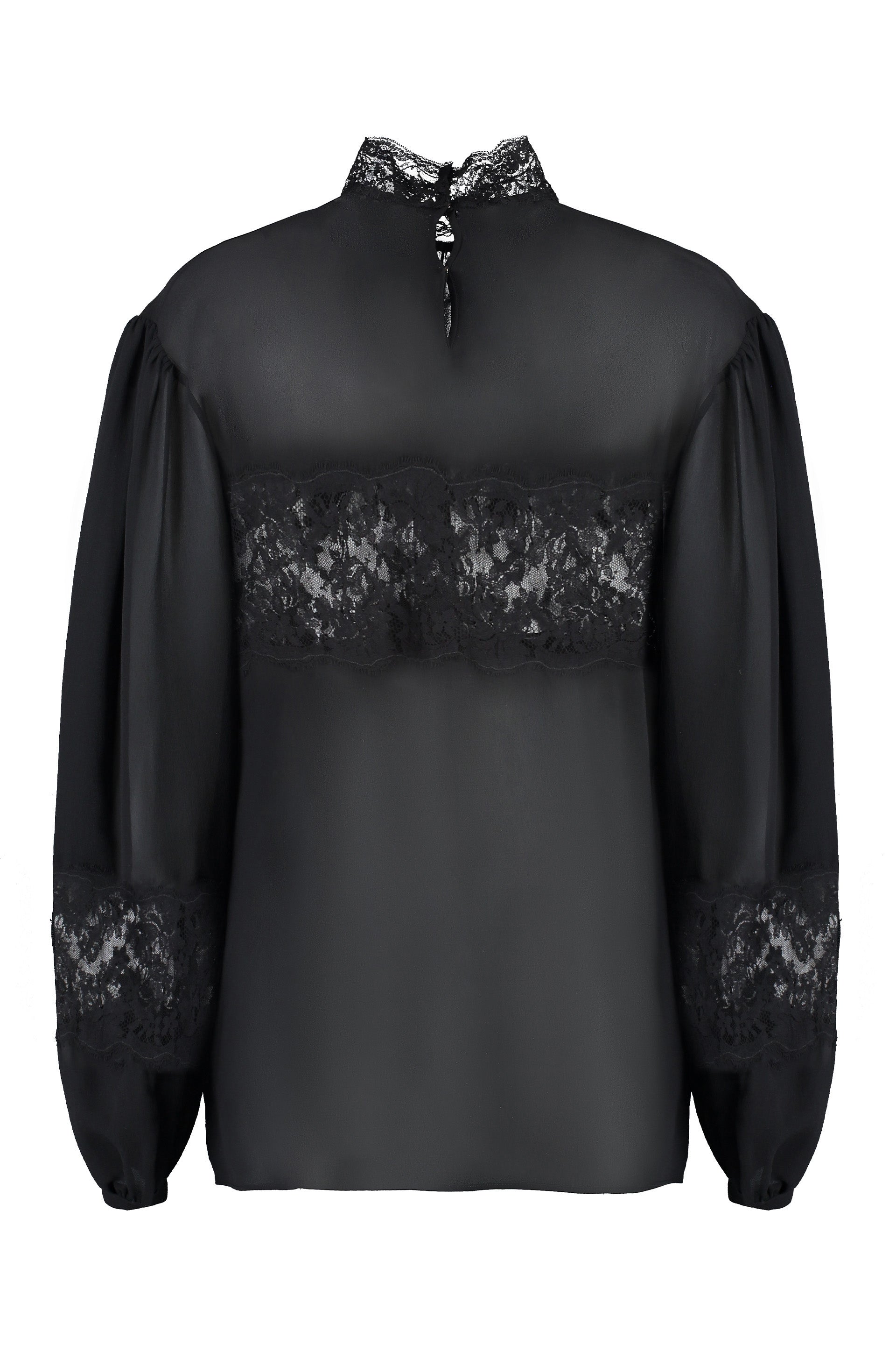DOLCE & GABBANA Elegant Lace and Georgette Blouse with Puffed Shoulders