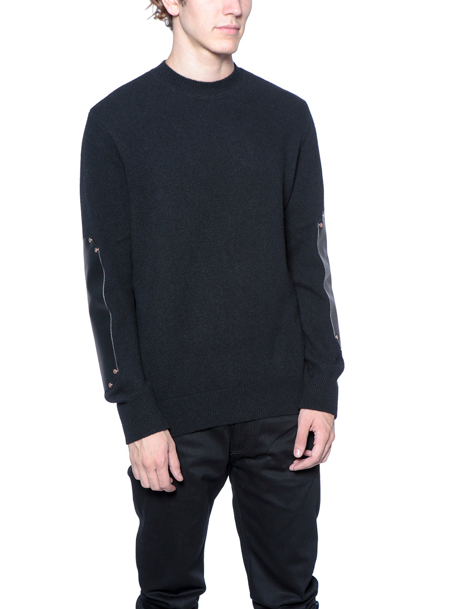 GIVENCHY Men's Crew Neck Wool Sweater with Leather Inserts - Size M