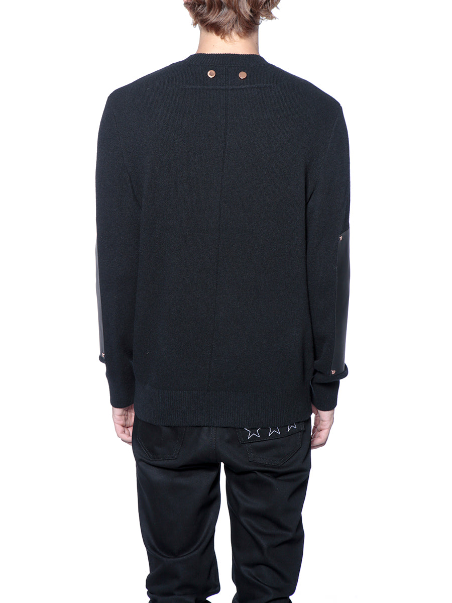GIVENCHY Men's Crew Neck Wool Sweater with Leather Inserts - Size M