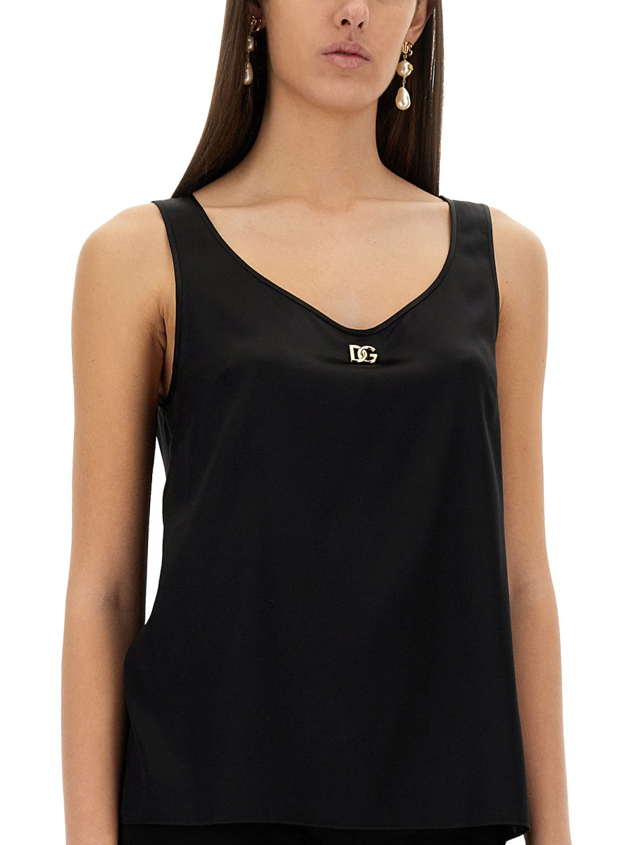 DOLCE & GABBANA Satin Camisole Top with Logo - Size 40 IT