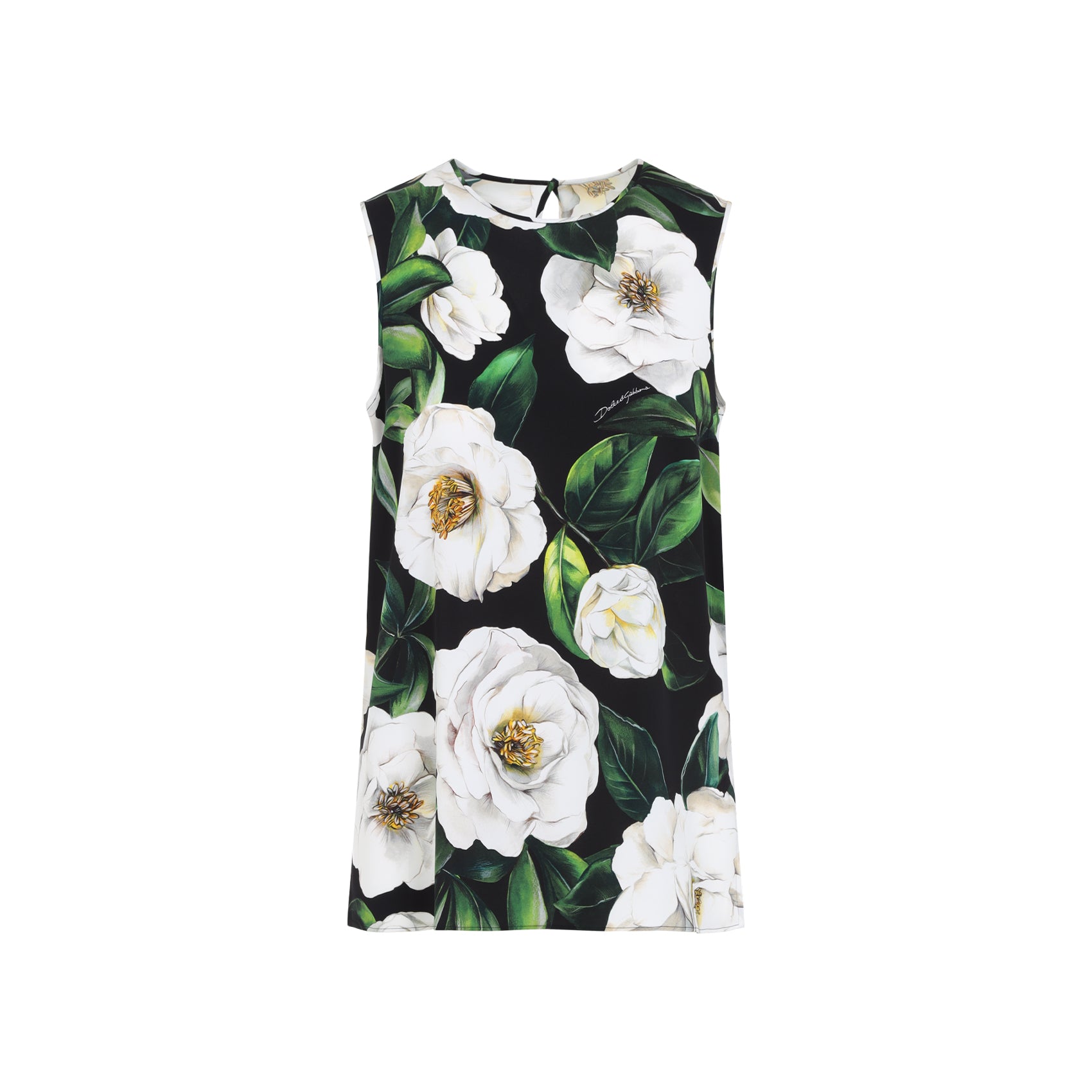 DOLCE & GABBANA Gardenia Print Sleeveless Charmeuse Mini Top