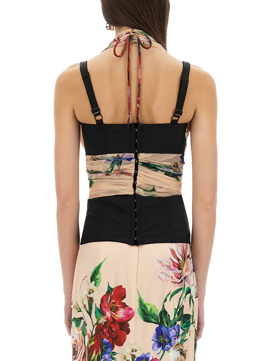 DOLCE & GABBANA Flower Print Bustier Top - Slim Fit