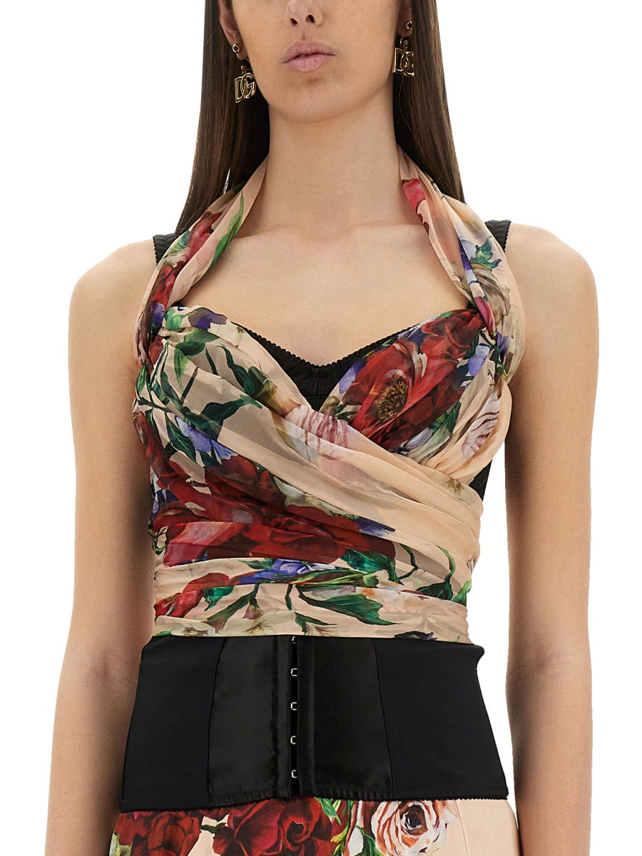 DOLCE & GABBANA Flower Print Bustier Top - Slim Fit