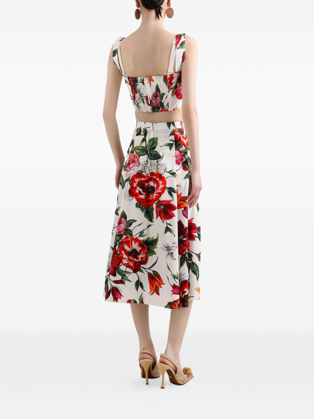 DOLCE & GABBANA Floral-Print Poplin Top with Straps & Double Bow - Size 40