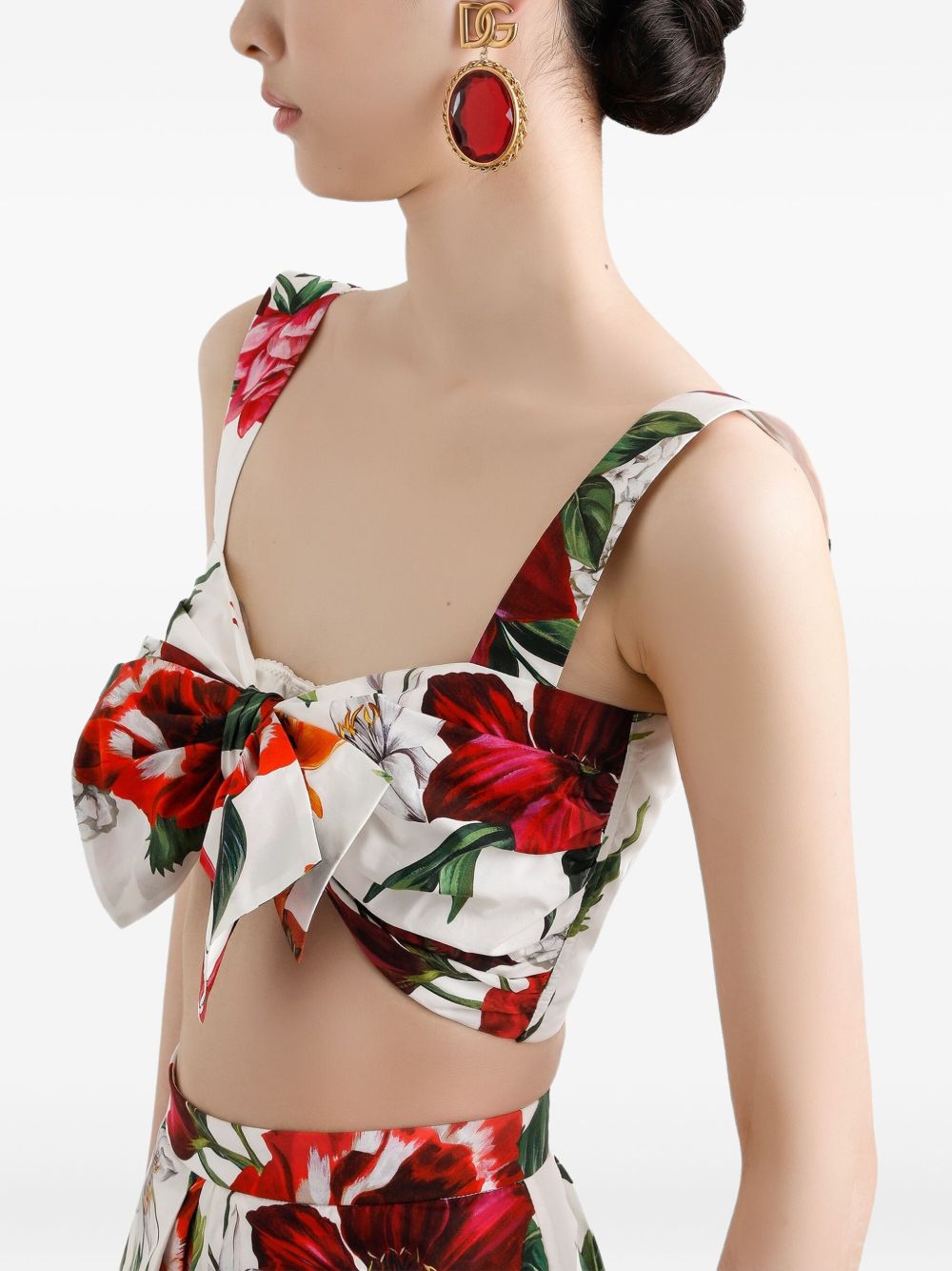 DOLCE & GABBANA Floral-Print Poplin Top with Straps & Double Bow - Size 40