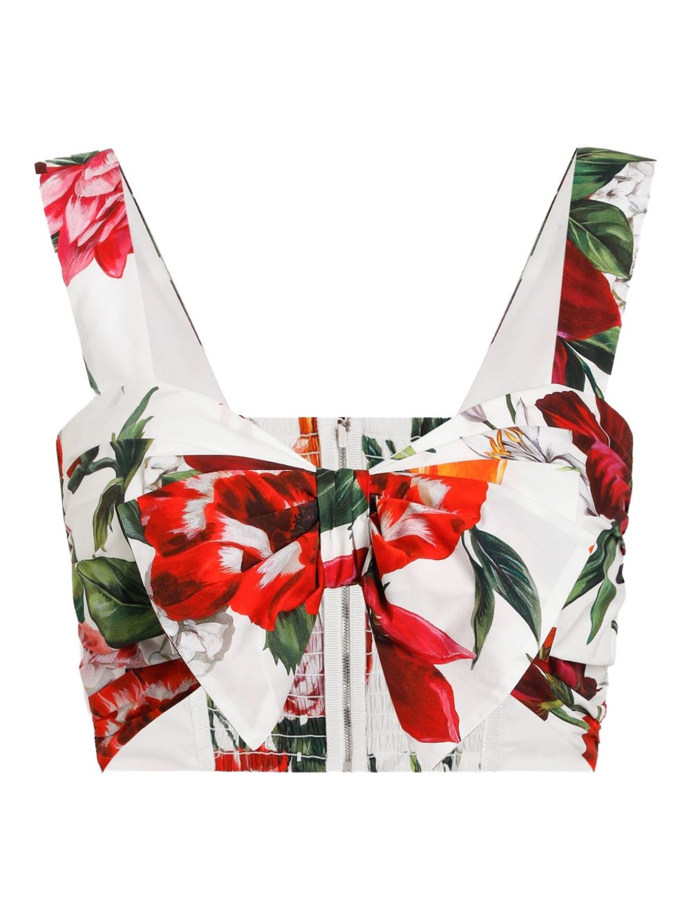 DOLCE & GABBANA Floral-Print Poplin Top with Straps & Double Bow - Size 40