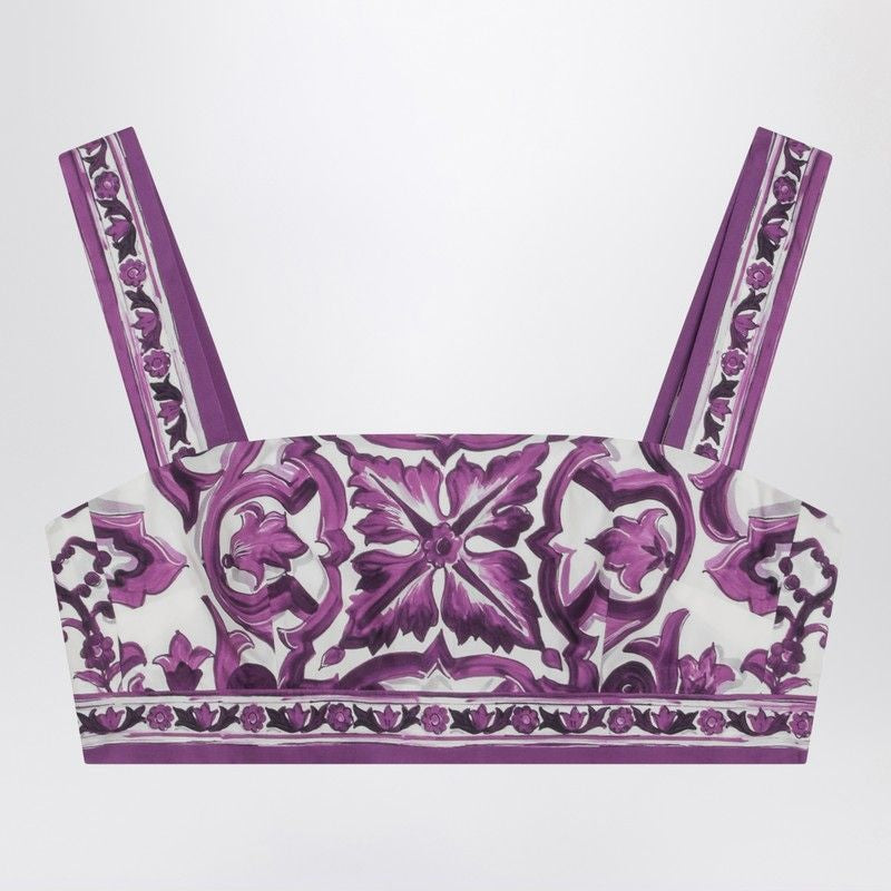 DOLCE & GABBANA Cropped Square Neck Cotton Top with Concealed Zip