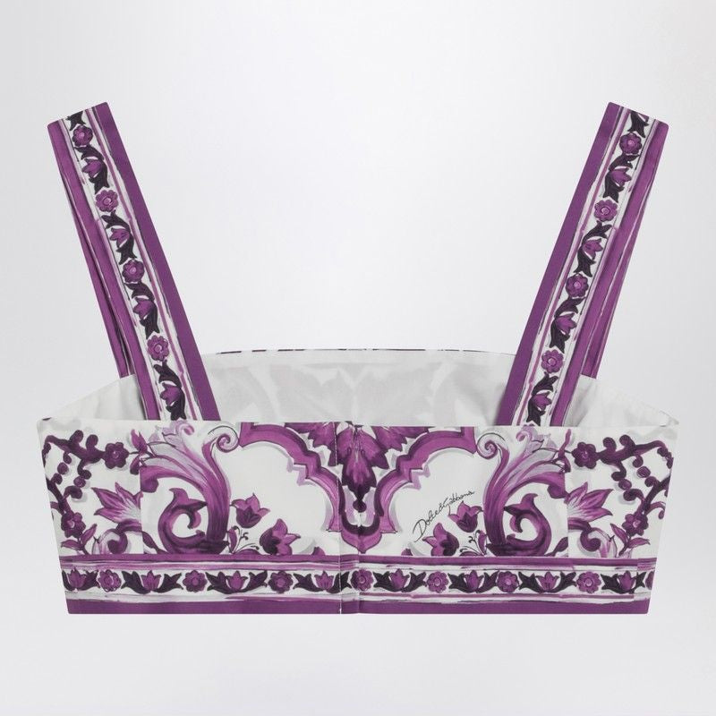 DOLCE & GABBANA Cropped Square Neck Cotton Top with Concealed Zip