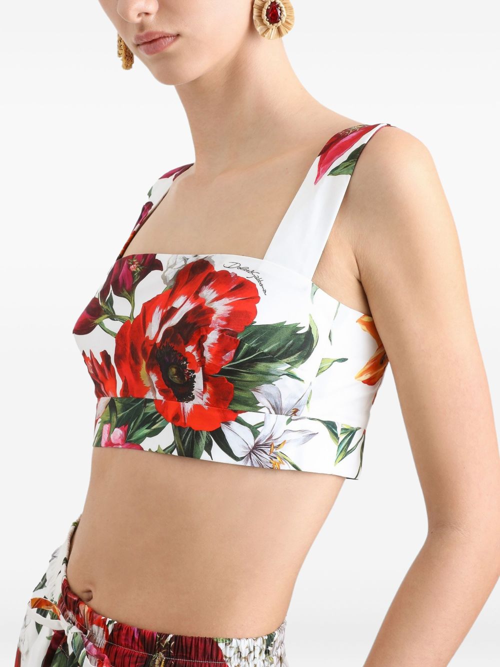 DOLCE & GABBANA Mini Flower Print Cotton Crop Top