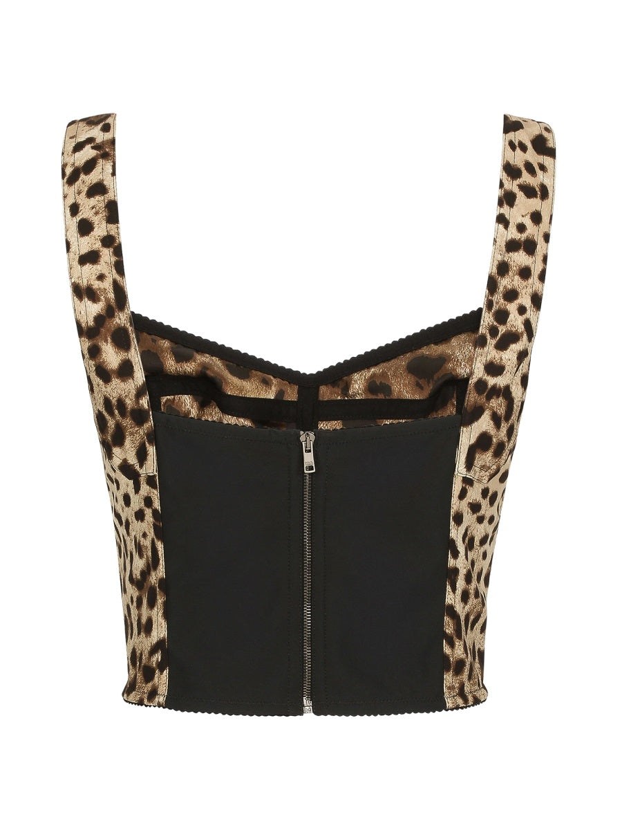 DOLCE & GABBANA Leopard Print Charmeuse Bustier Top