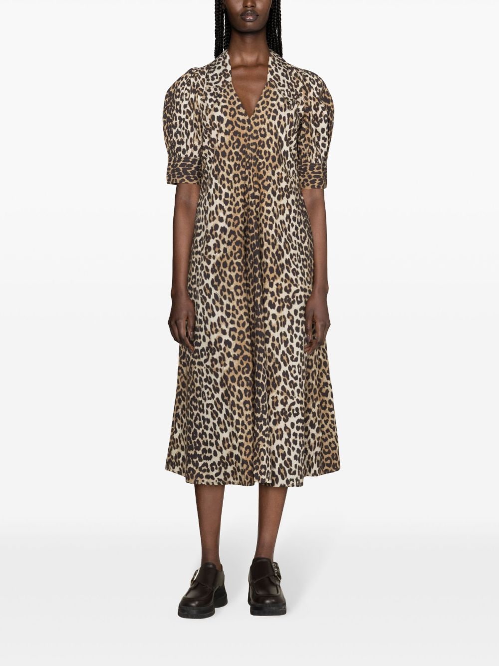 GANNI Organic Cotton Maxi Dress with Leopard Print - Women's FW25