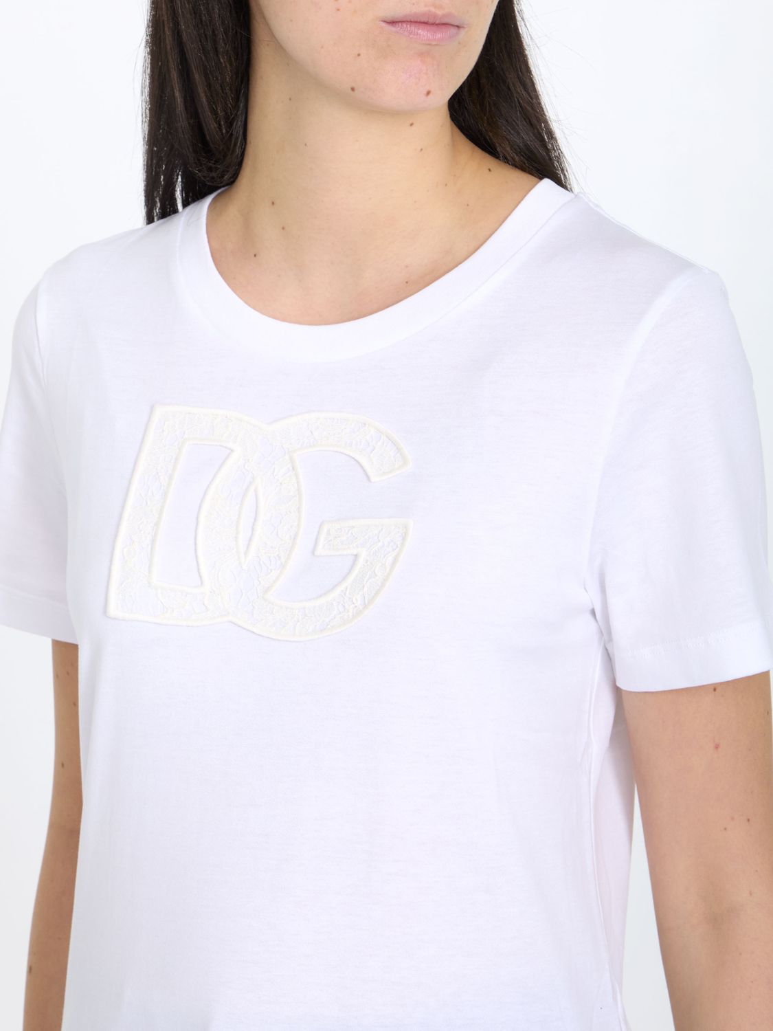 DOLCE & GABBANA Crewneck T-Shirt with DG Lace Logo - Regular Fit