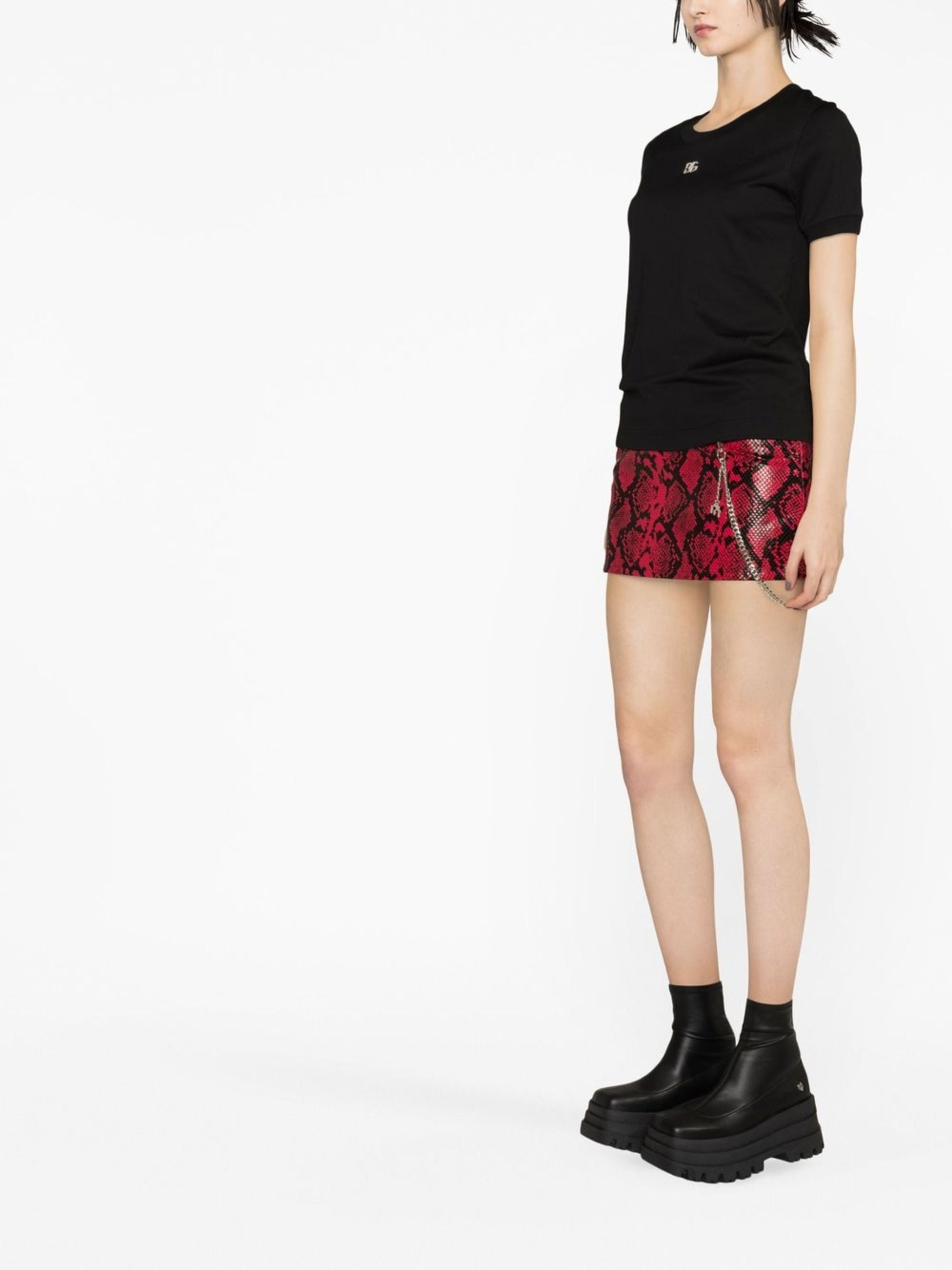 DOLCE & GABBANA Cotton T-Shirt with Crystal Logo - Size 40