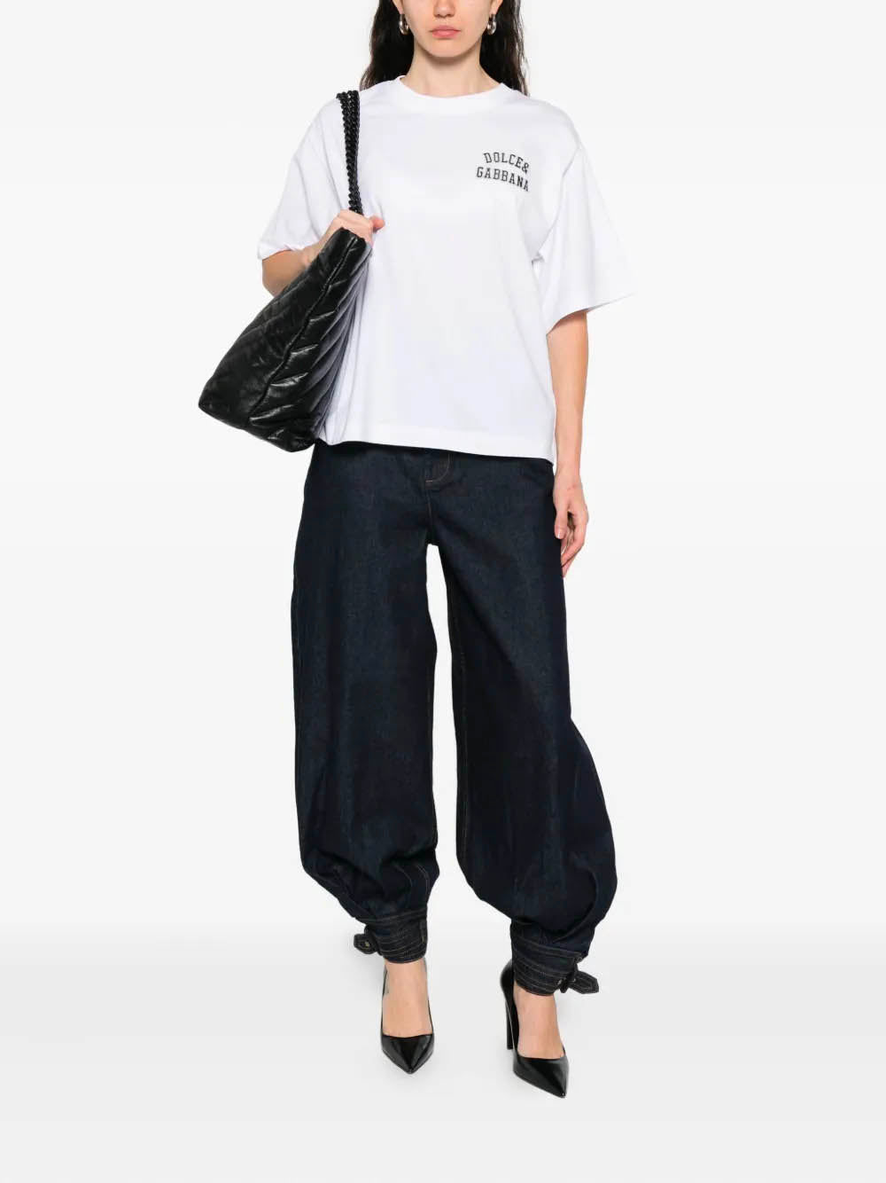 DOLCE & GABBANA Logo Patch Crew Neck T-Shirt for Women