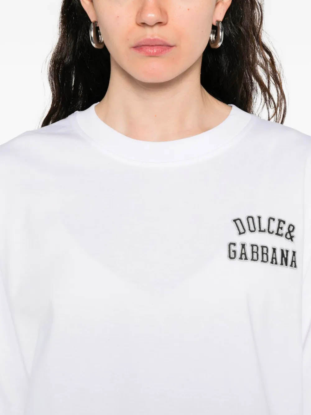 DOLCE & GABBANA Logo Patch Crew Neck T-Shirt for Women