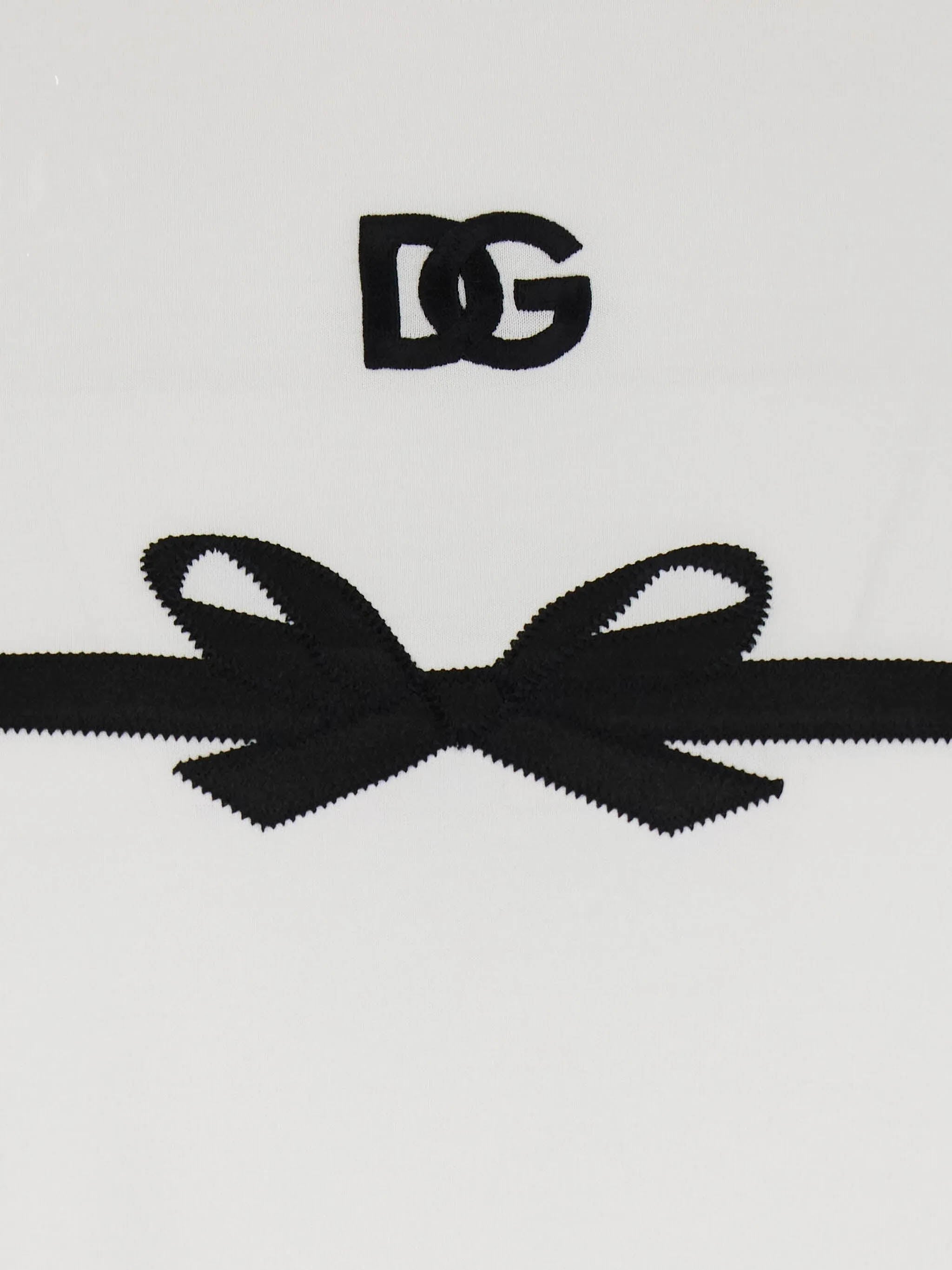 DOLCE & GABBANA Embroidered Crew Neck T-Shirt with Bow - Size 40