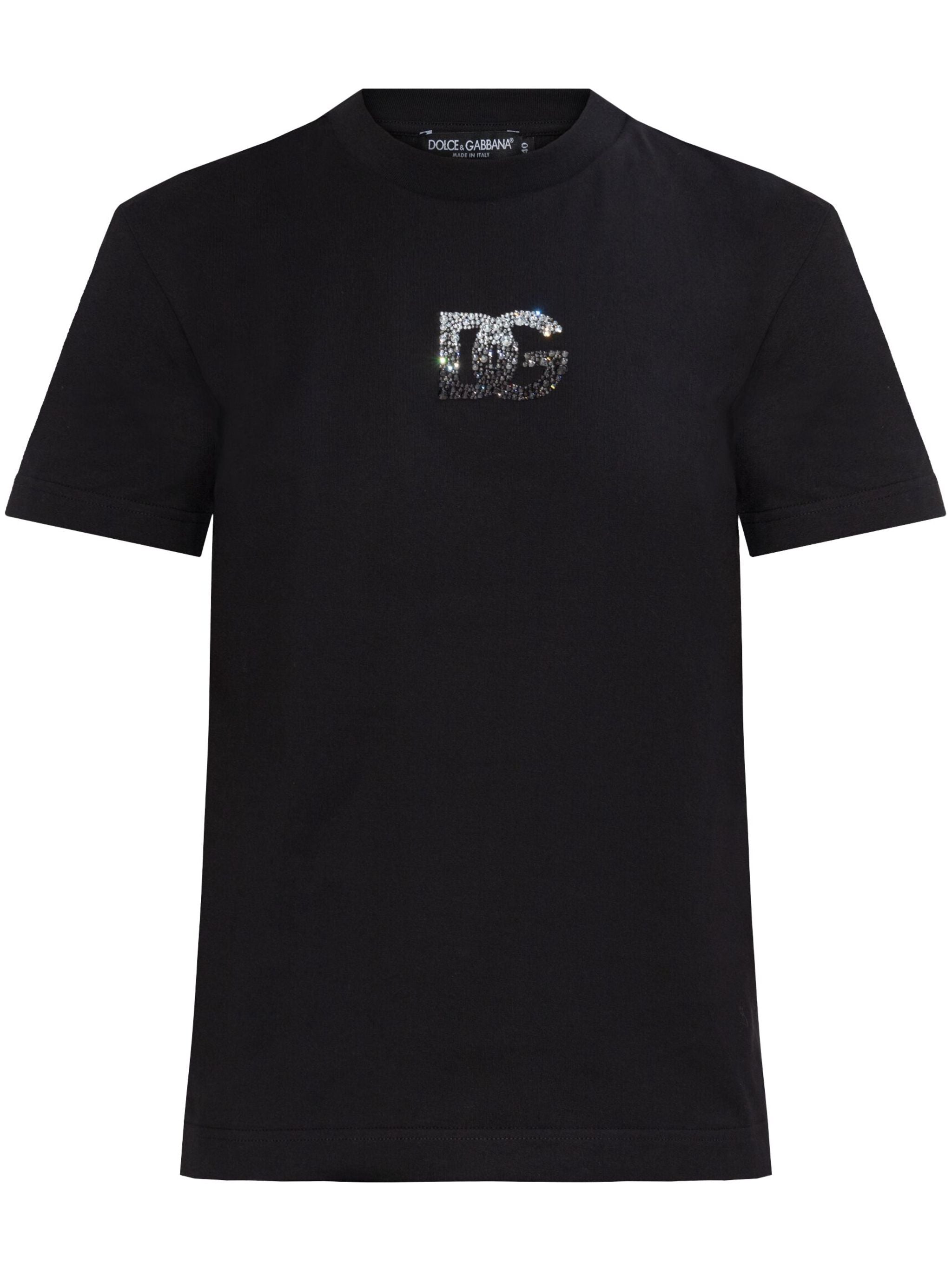DOLCE & GABBANA Cotton T-Shirt with Strass Logo Embellishment