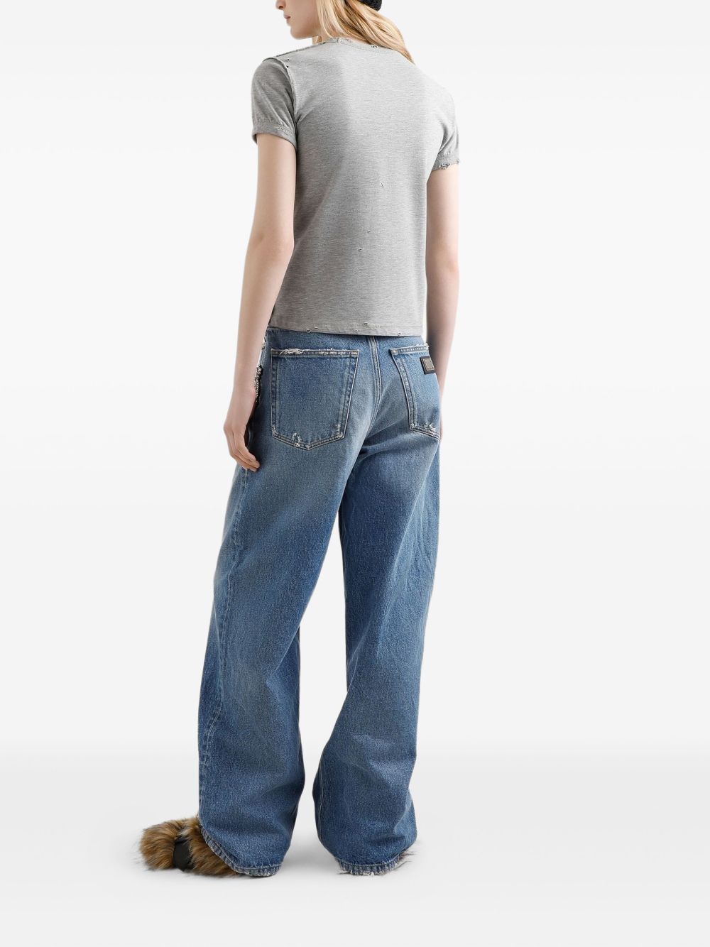 DOLCE & GABBANA Distressed Edge Crew Neck T-Shirt for Women - FW25 Collection