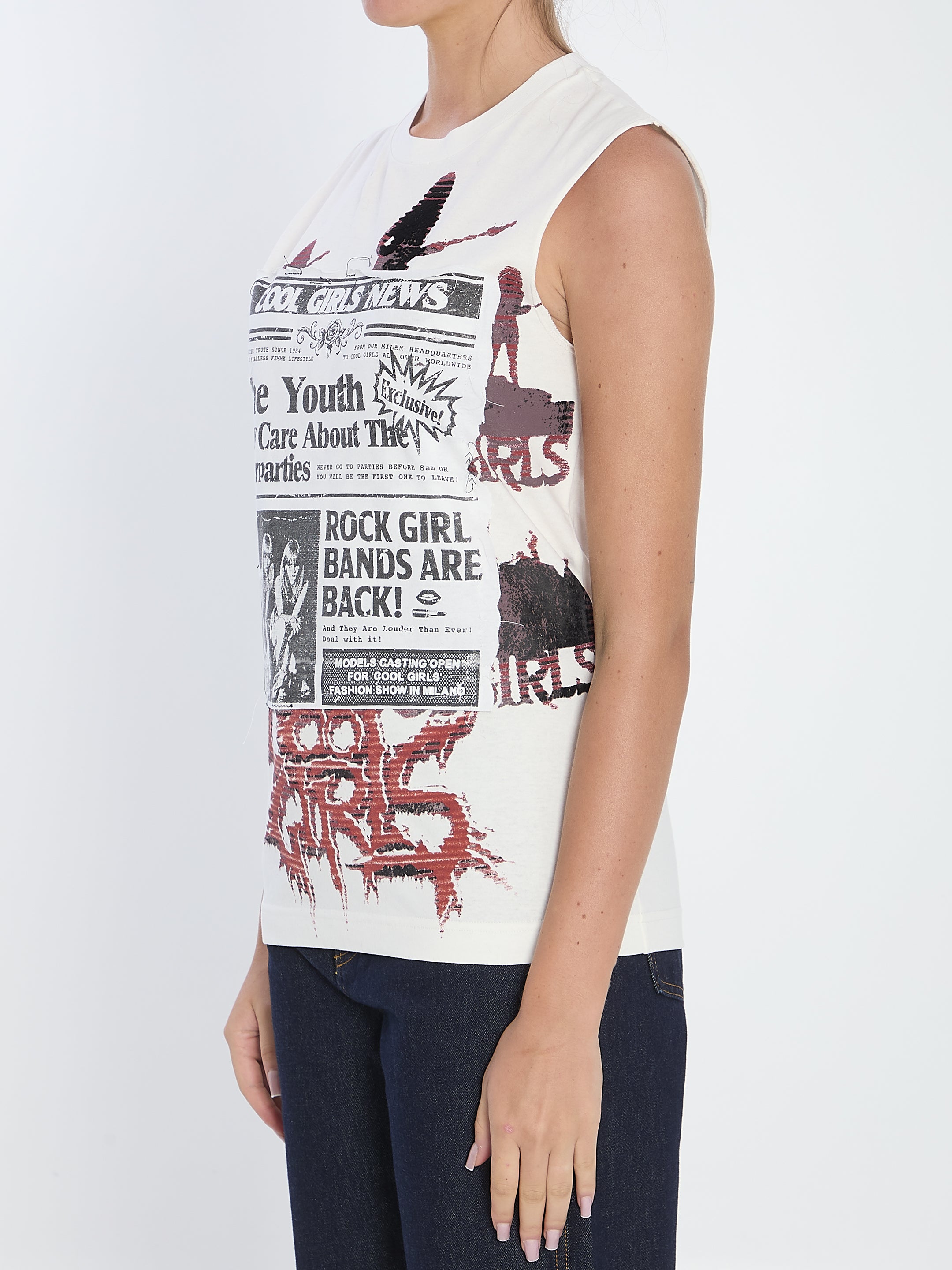 DOLCE & GABBANA Oversized Sleeveless Printed T-Shirt - Size 40