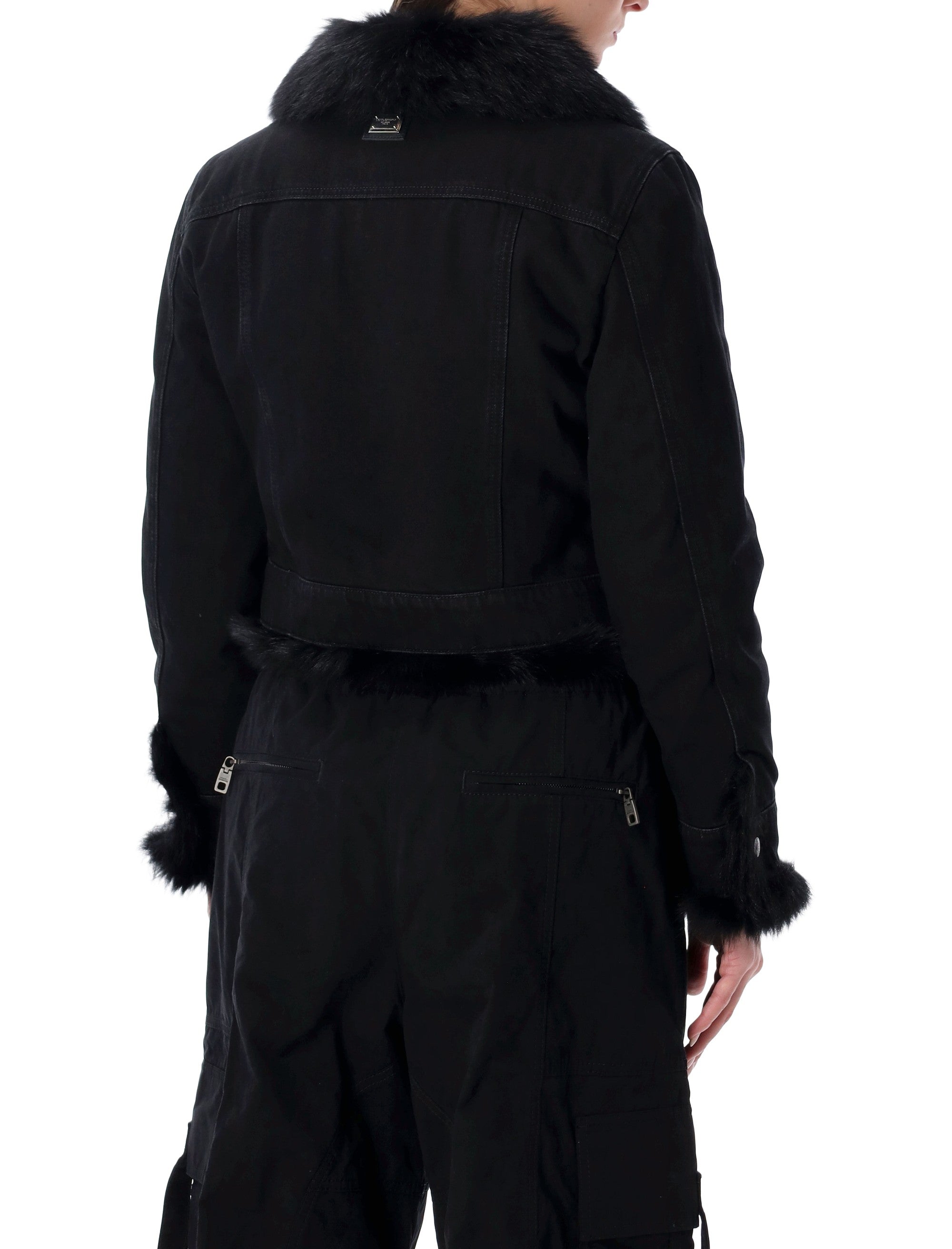 DOLCE & GABBANA Mini Denim Jacket with Faux Fur - Women's