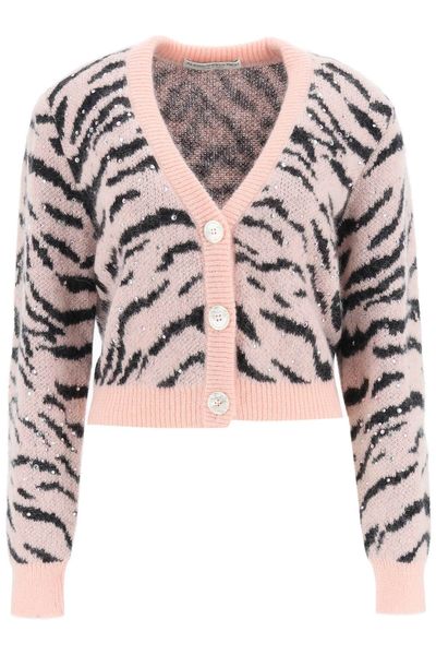 ALESSANDRA RICH Zebra Pattern Knit Cardigan