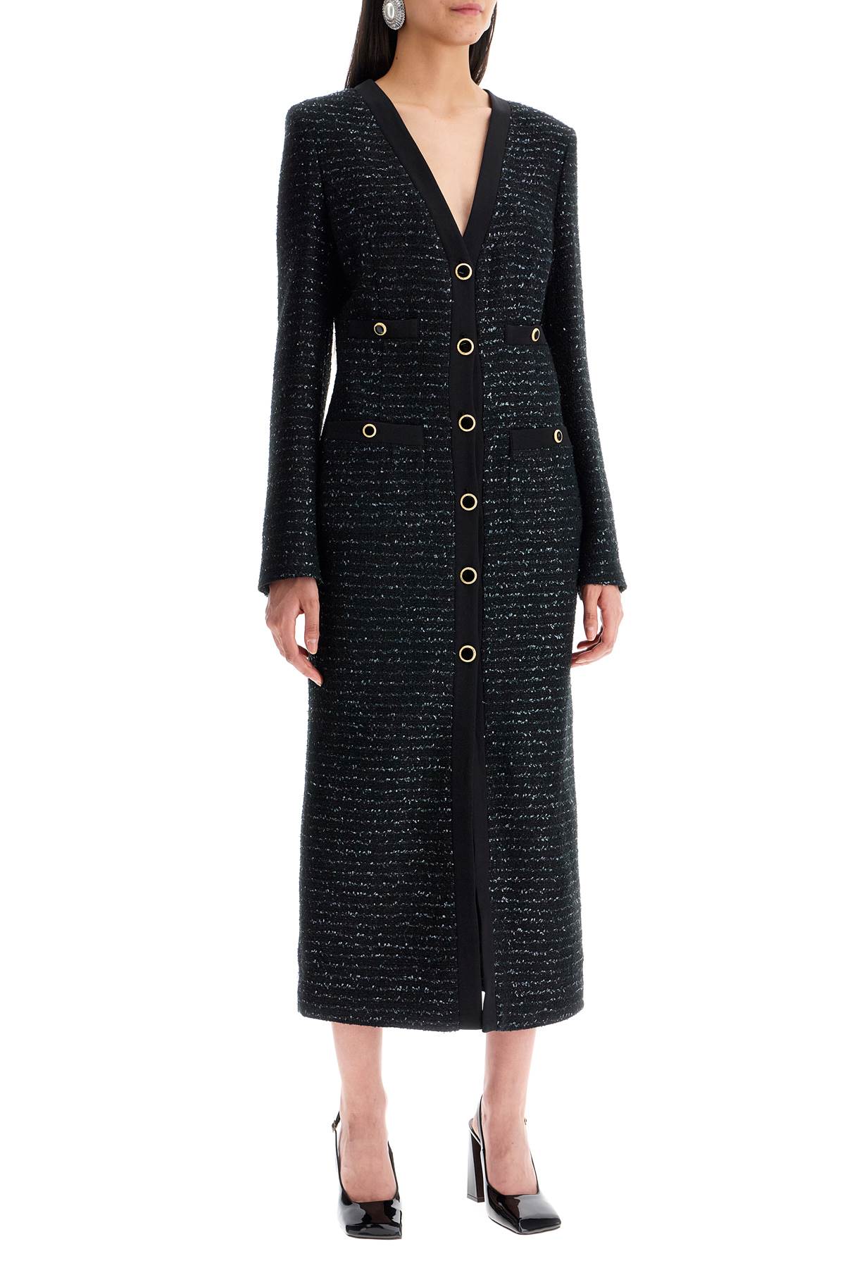 ALESSANDRA RICH Sequin Tweed Midi Dress with Buttons