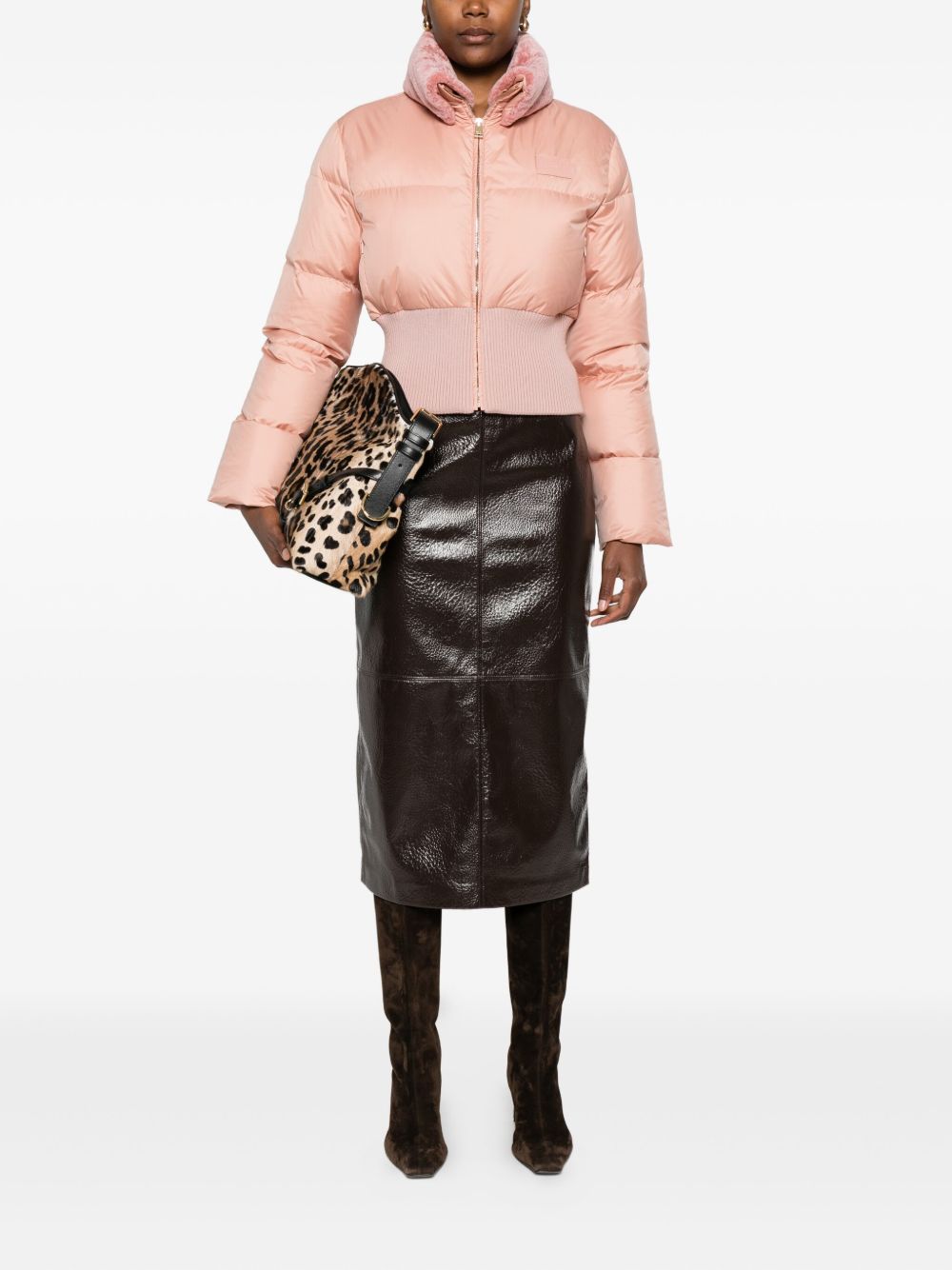 FENDI Heritage Short Down Jacket with Shearling Collar - Women's Outerwear