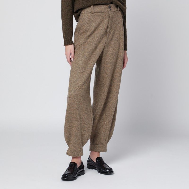 LORO PIANA Straight Fit Brown Mélange Cashmere Blend Trousers