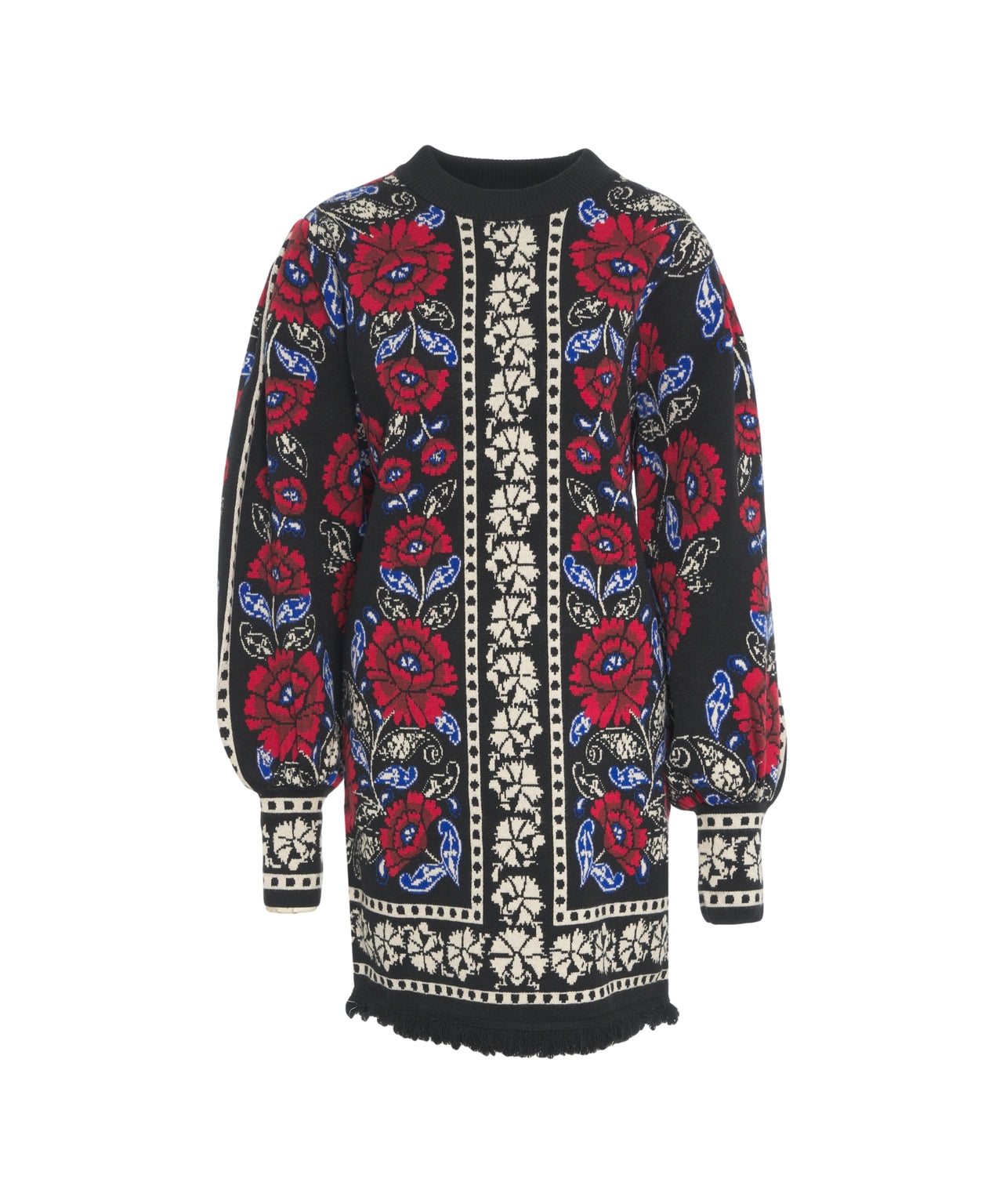 FARM RIO Floral Knit Midi Dress with Balloon Sleeves