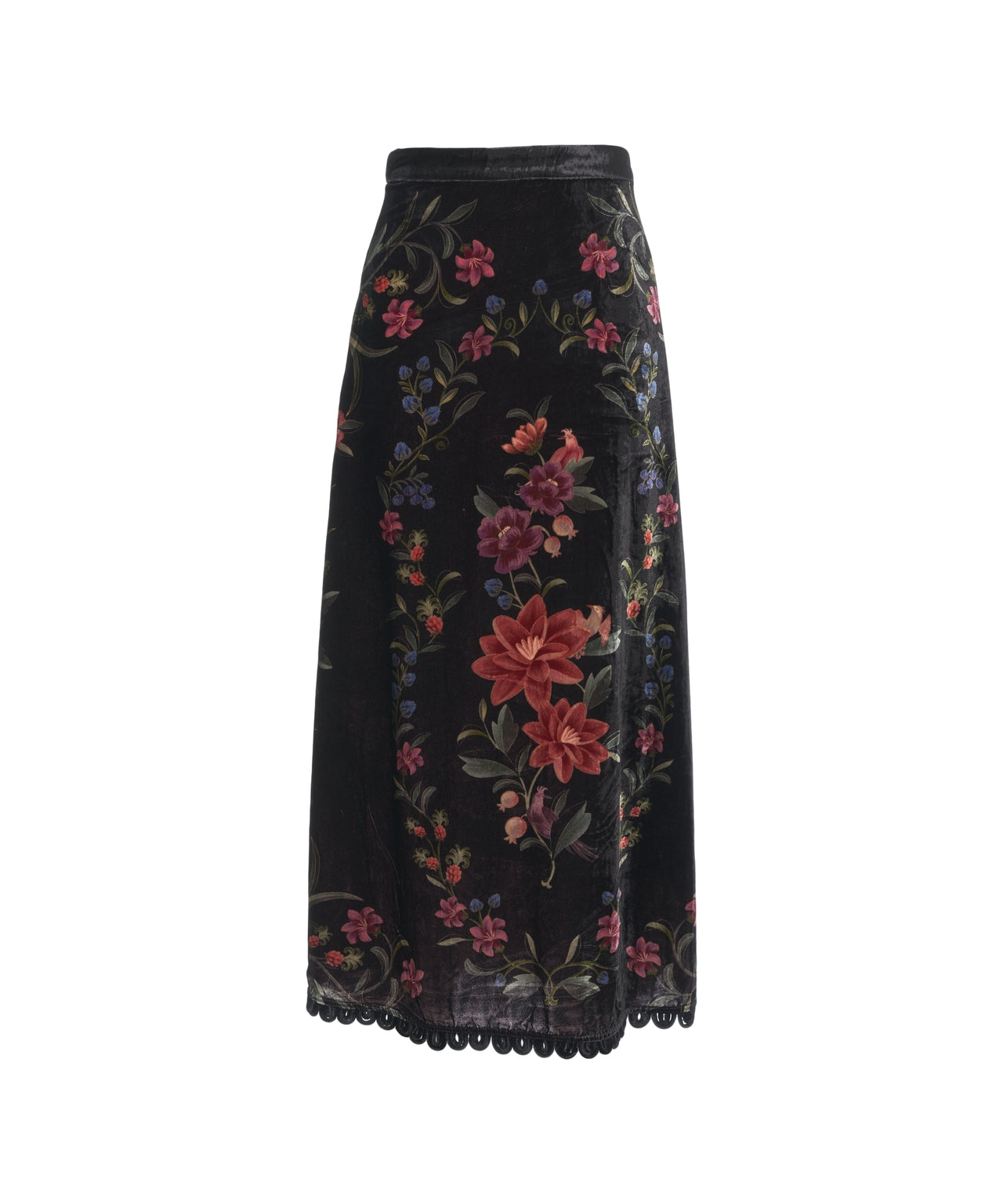 FARM RIO Elegant Floral Velvet Midi Skirt