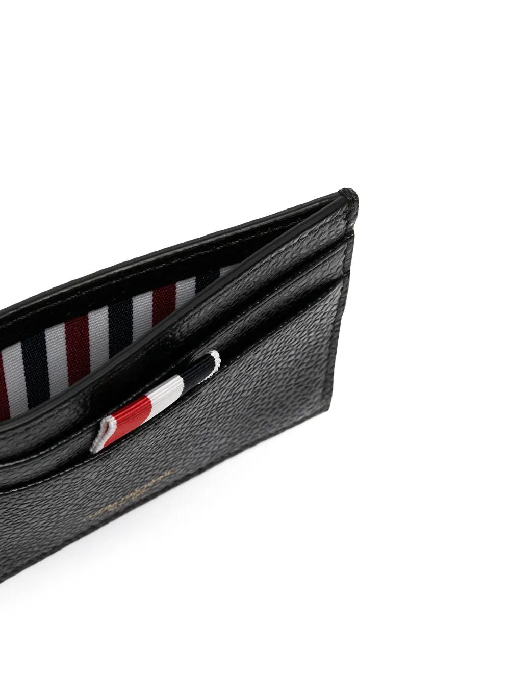 THOM BROWNE Double-Sided Mini Card Holder with Tab in Pebble Grain Leather