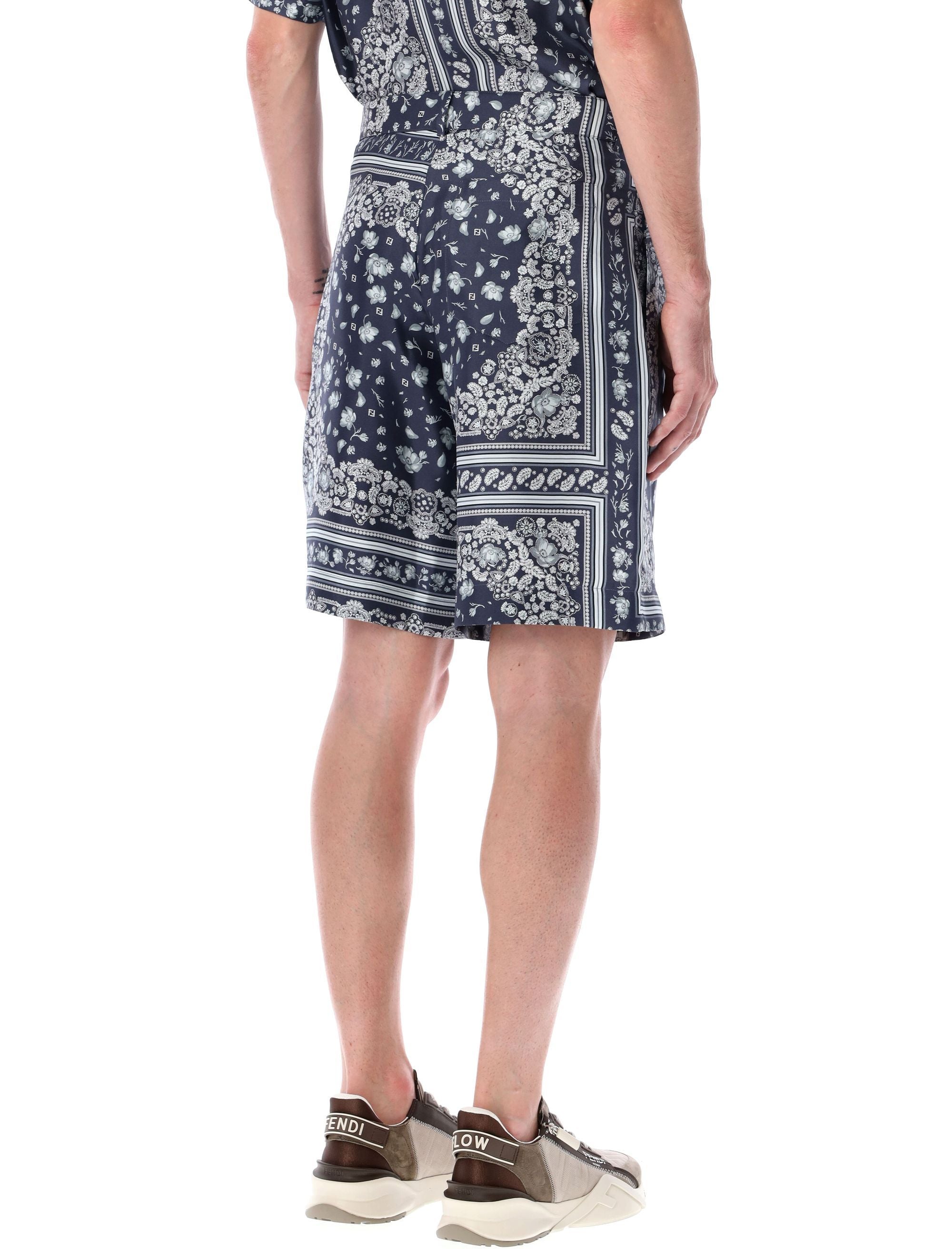 FENDI Silk Shorts 48 with Bandana Coral Motif