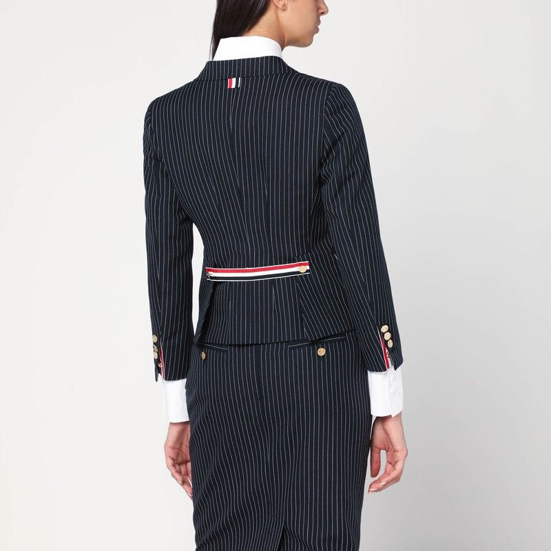 THOM BROWNE Pinstripe Wool Blazer - Women’s Single-Breasted Design