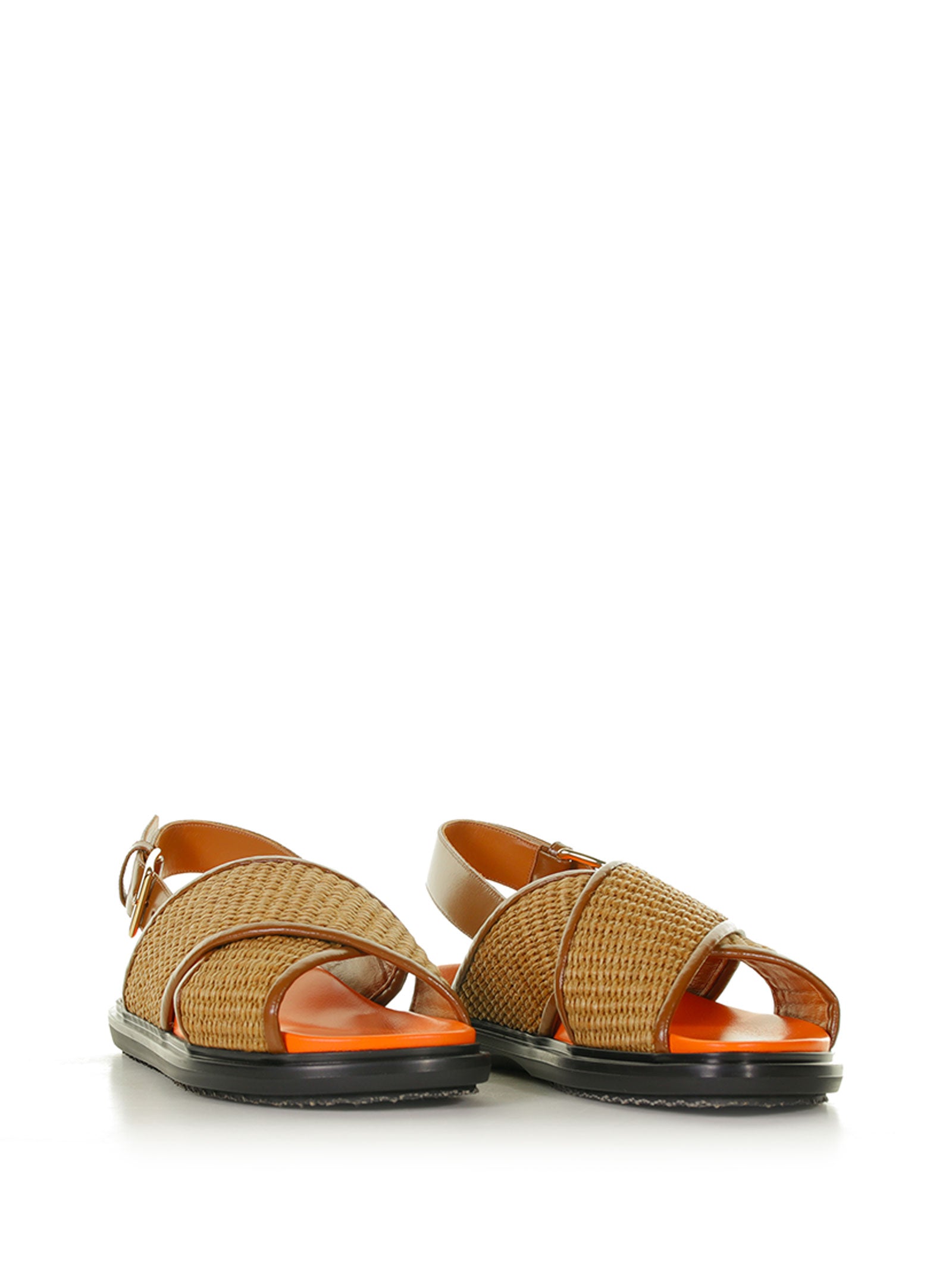 MARNI Crossover Fussbett Sandal in Raffia Effect Fabric and Leather