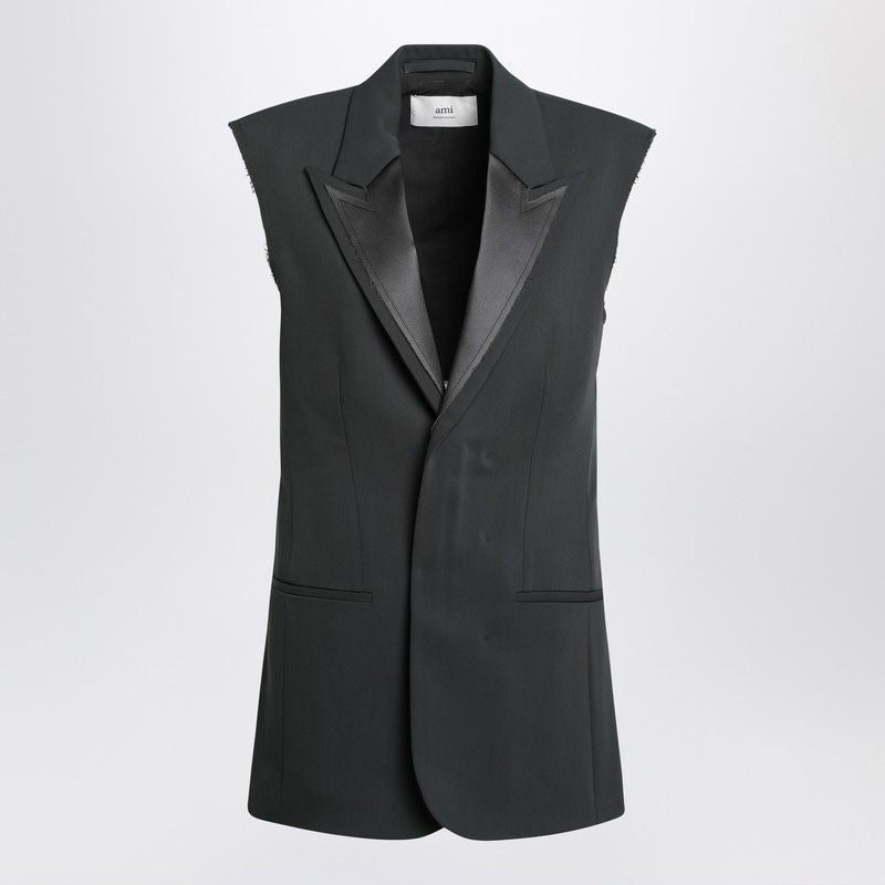 AMI PARIS Wool Vest with Concealed Closure and Peaked Lapels
