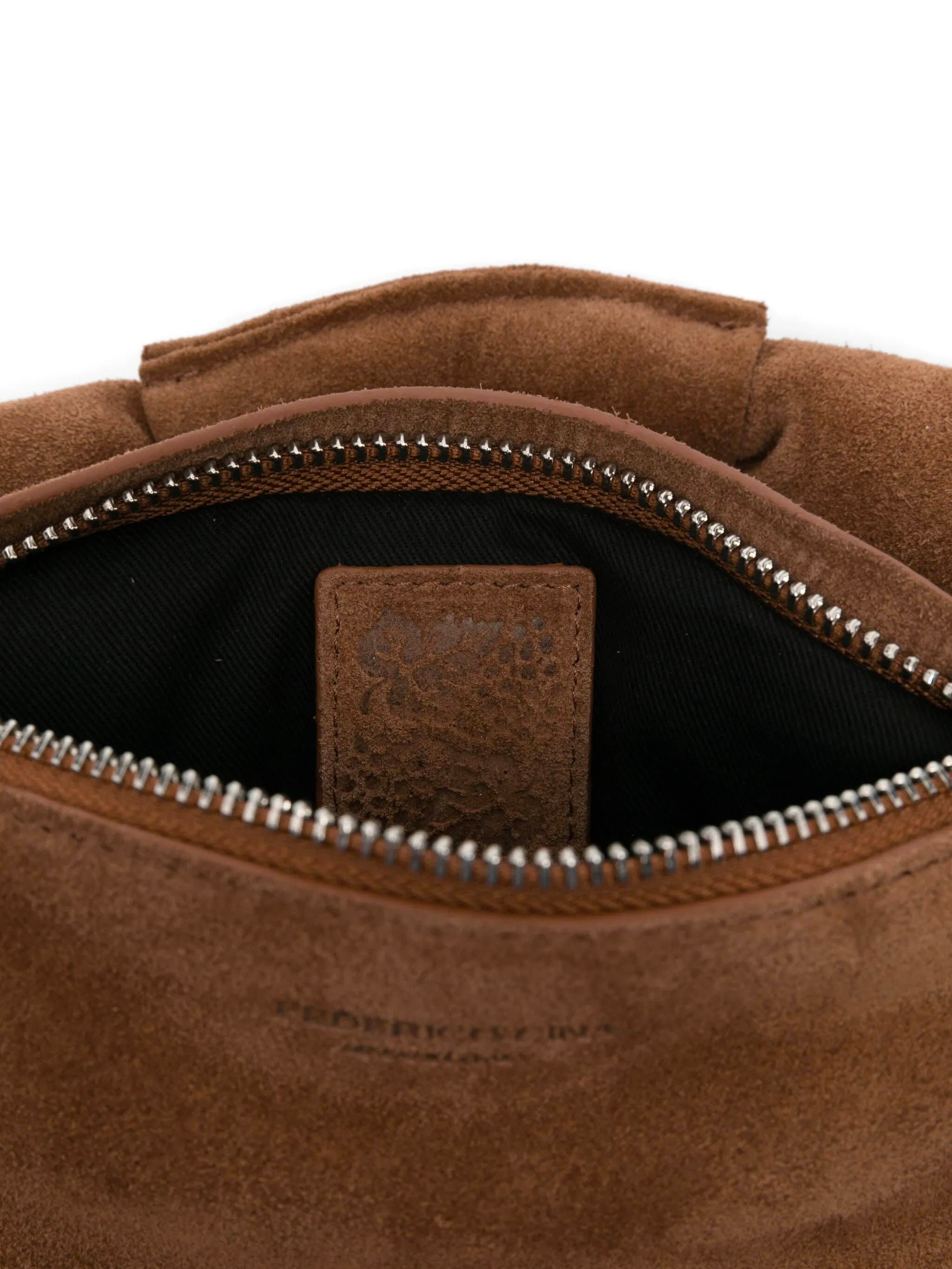 FEDERICO CINA Mini Suede Handbag with Reinforced Handle