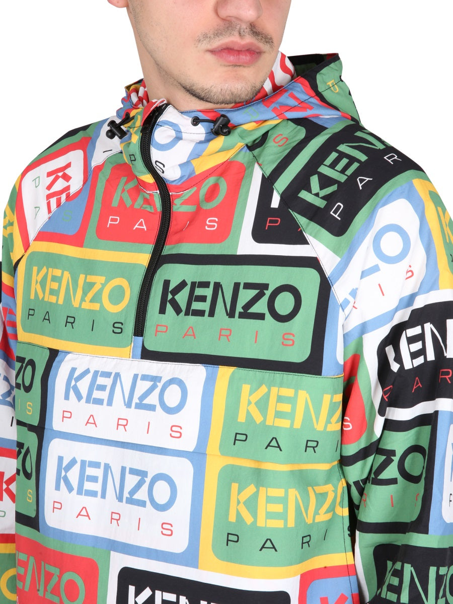 KENZO Men's Mini Windbreaker Jacket with Half Zipper Closure