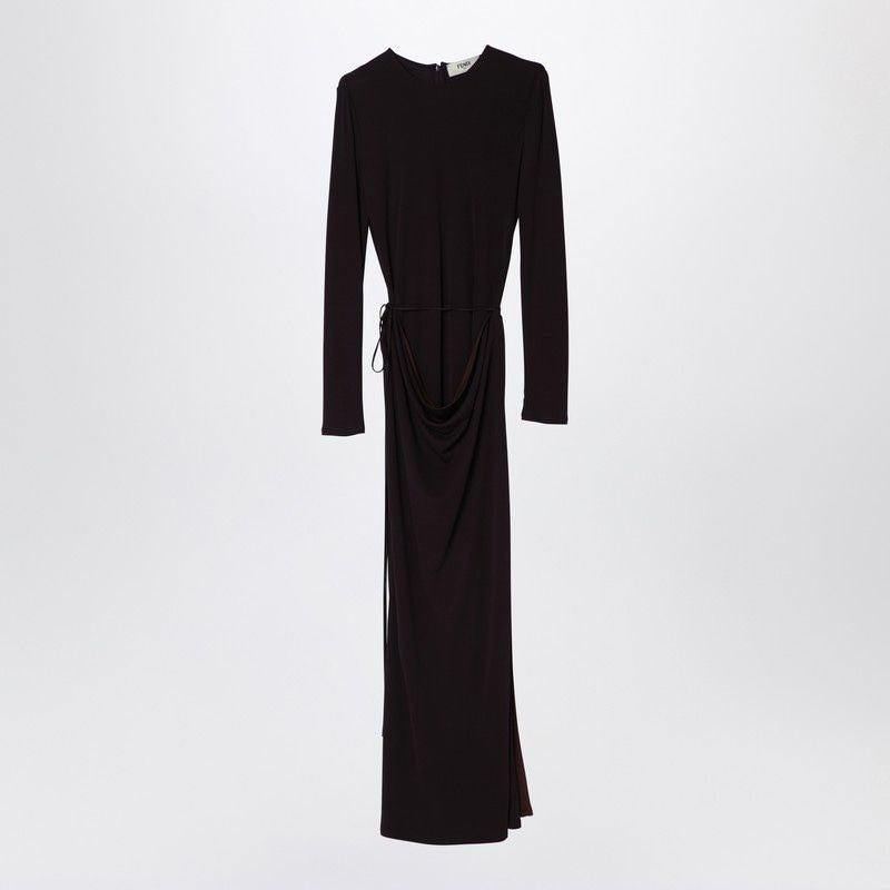 FENDI Draped Long Dress with Double-Knot Tie - Women's FW25