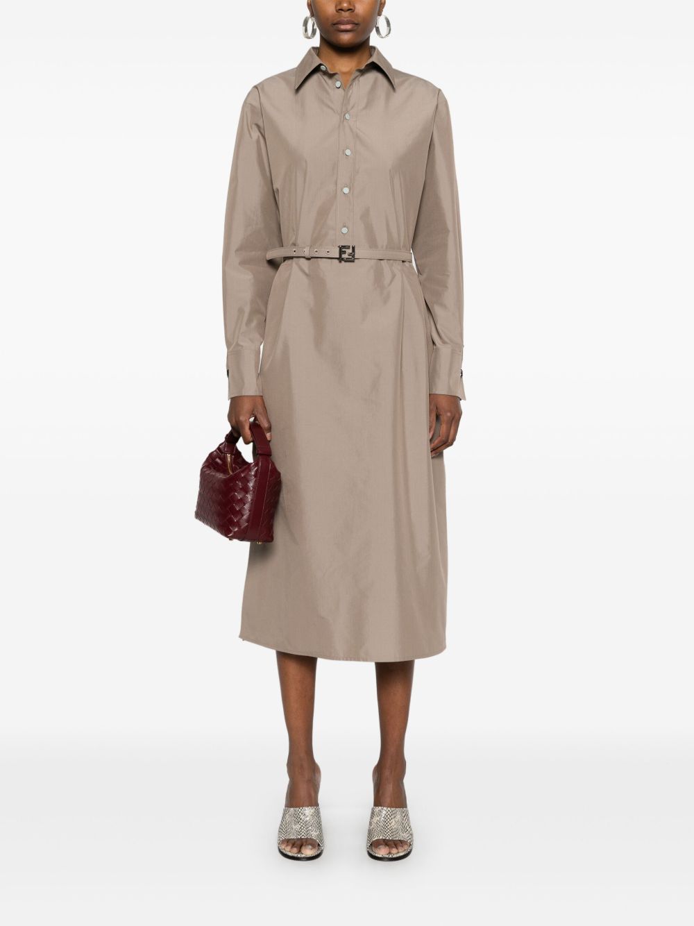 FENDI Cotton and Silk Blend Shirtdress with Adjustable Waist Belt