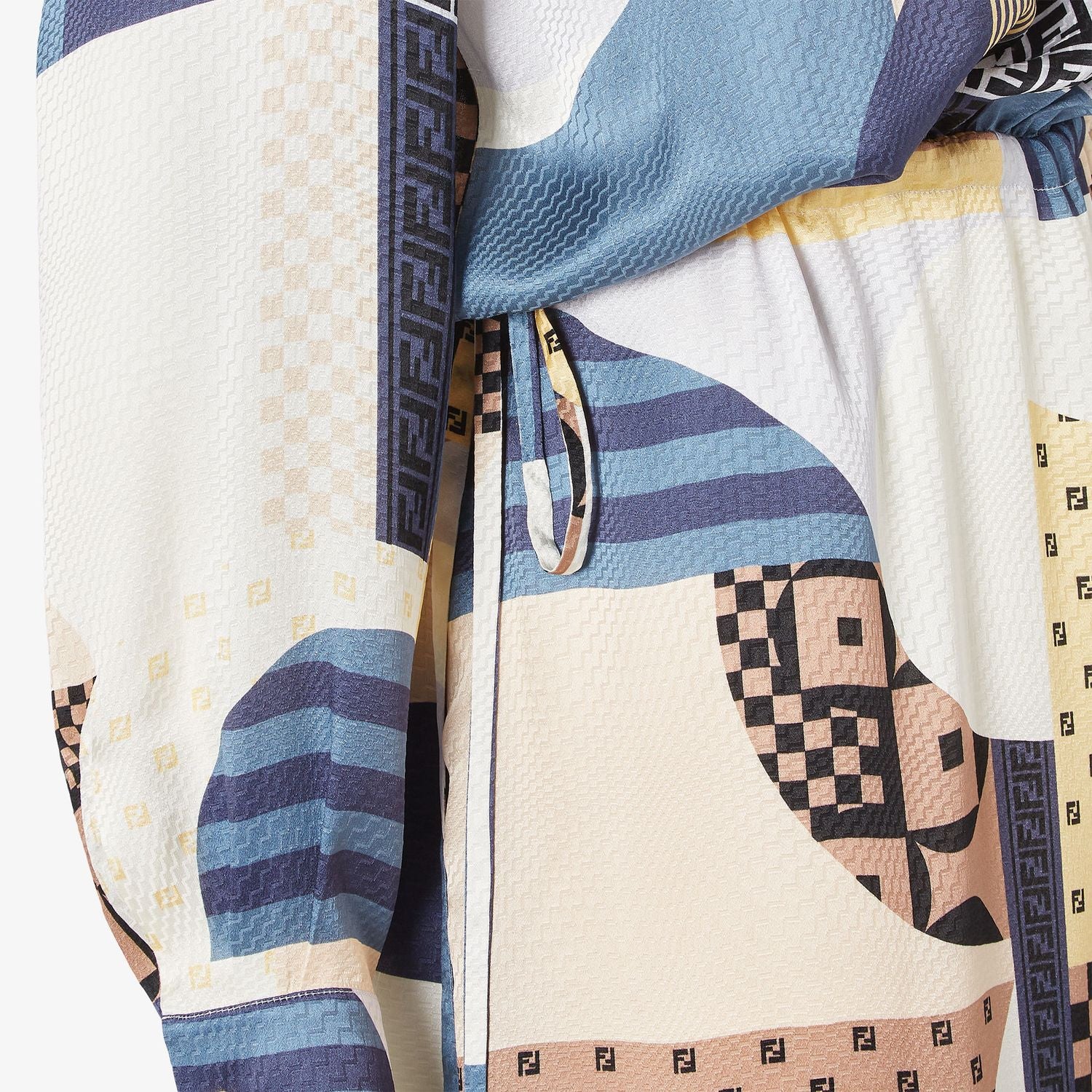 FENDI Patchwork Print Silk Midi Shirt Dress