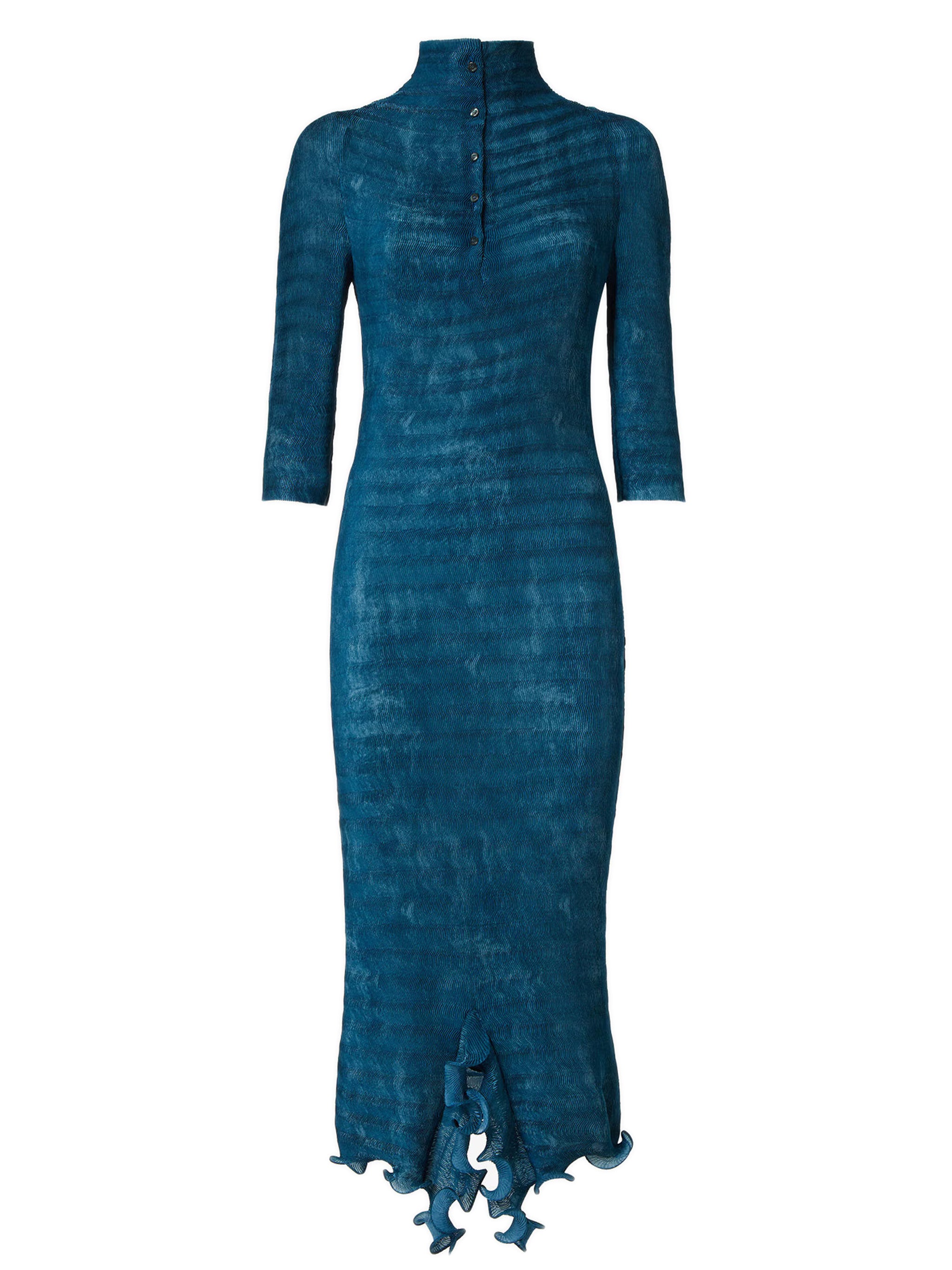 FENDI Pleated Mini Dress with High Neck and 3/4 Sleeves (Size 40)