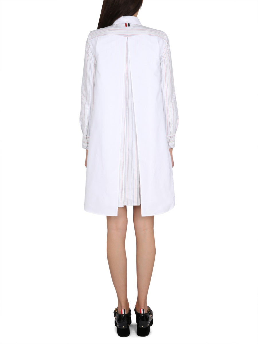 THOM BROWNE Wool Round Neck Mini Dress with Button Closure